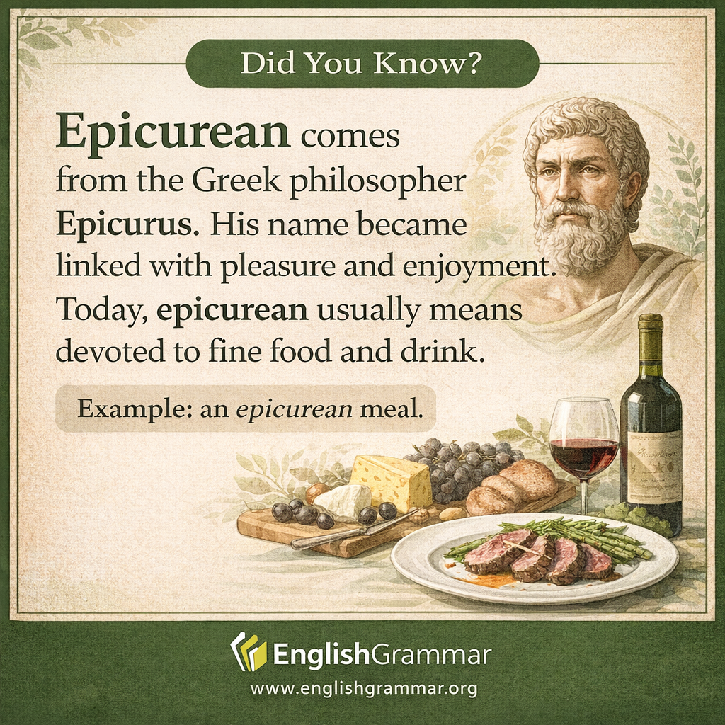 Epicurean comes from the philosopher Epicurus