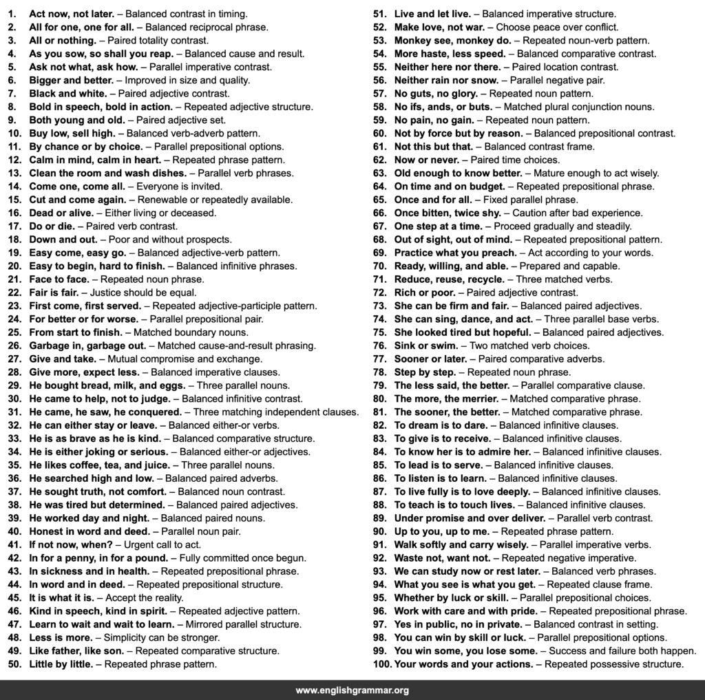100 Examples of Parallel Structure