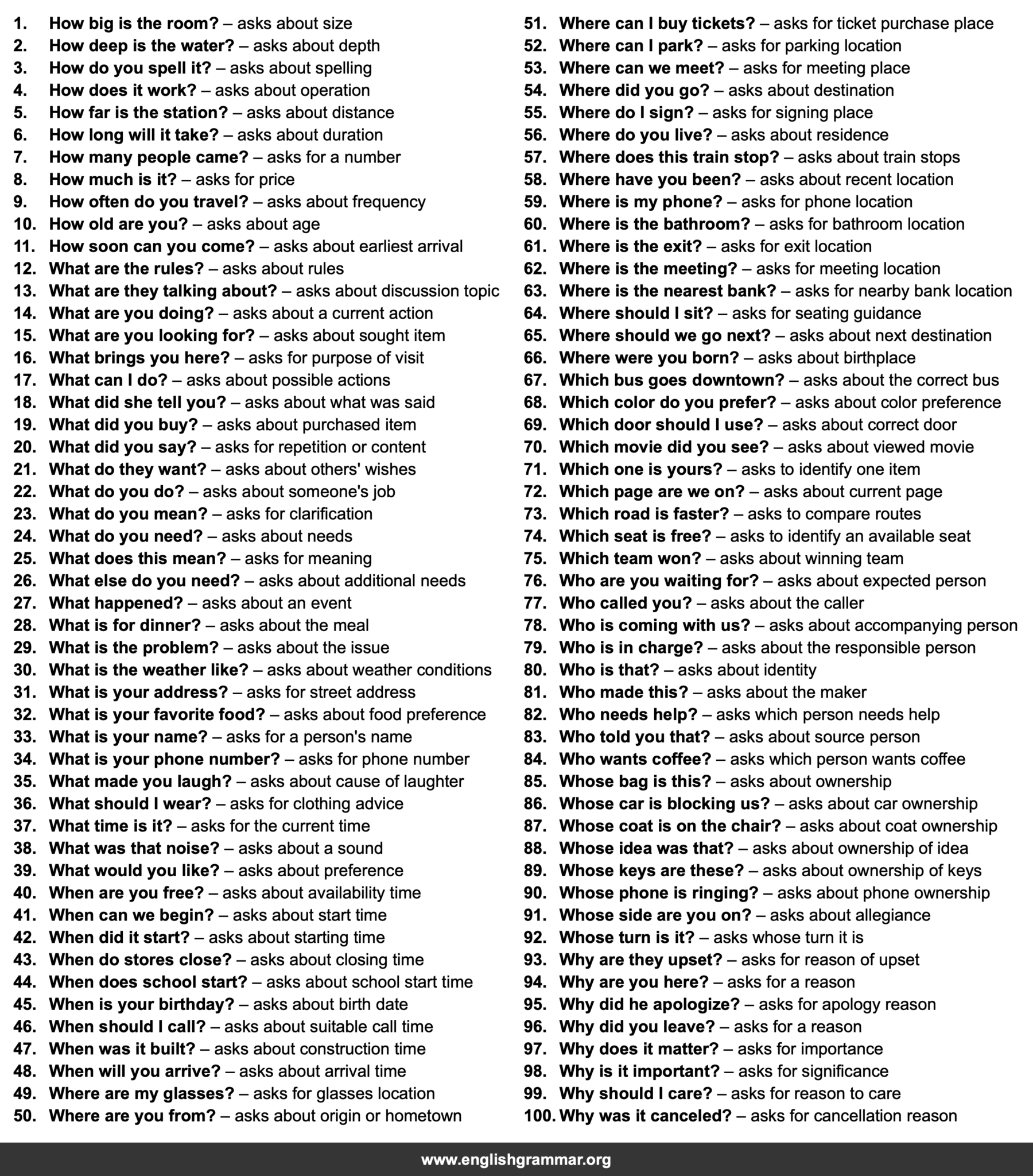 100 Examples of Wh-Questions
