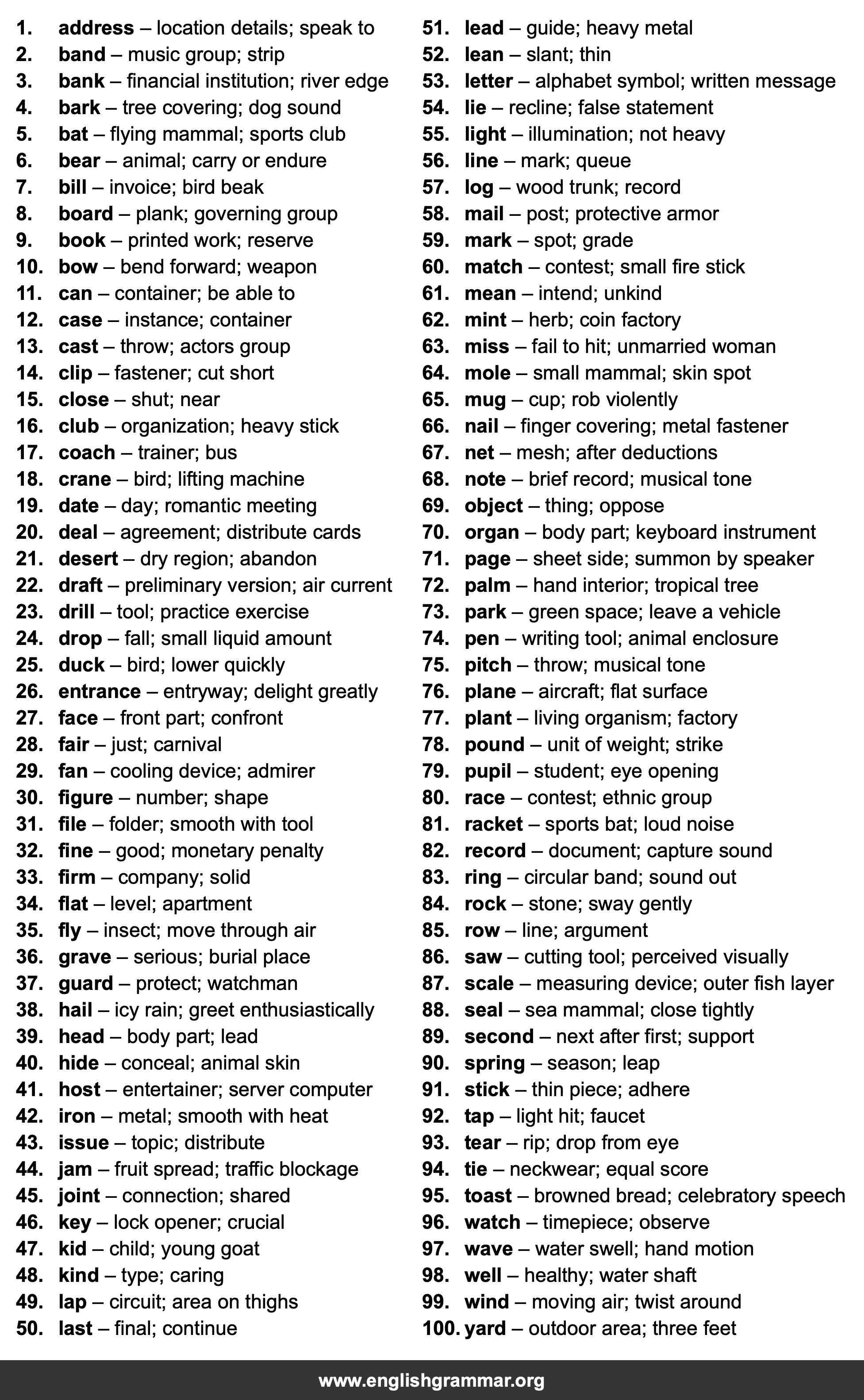 100 Homographs You Should Know