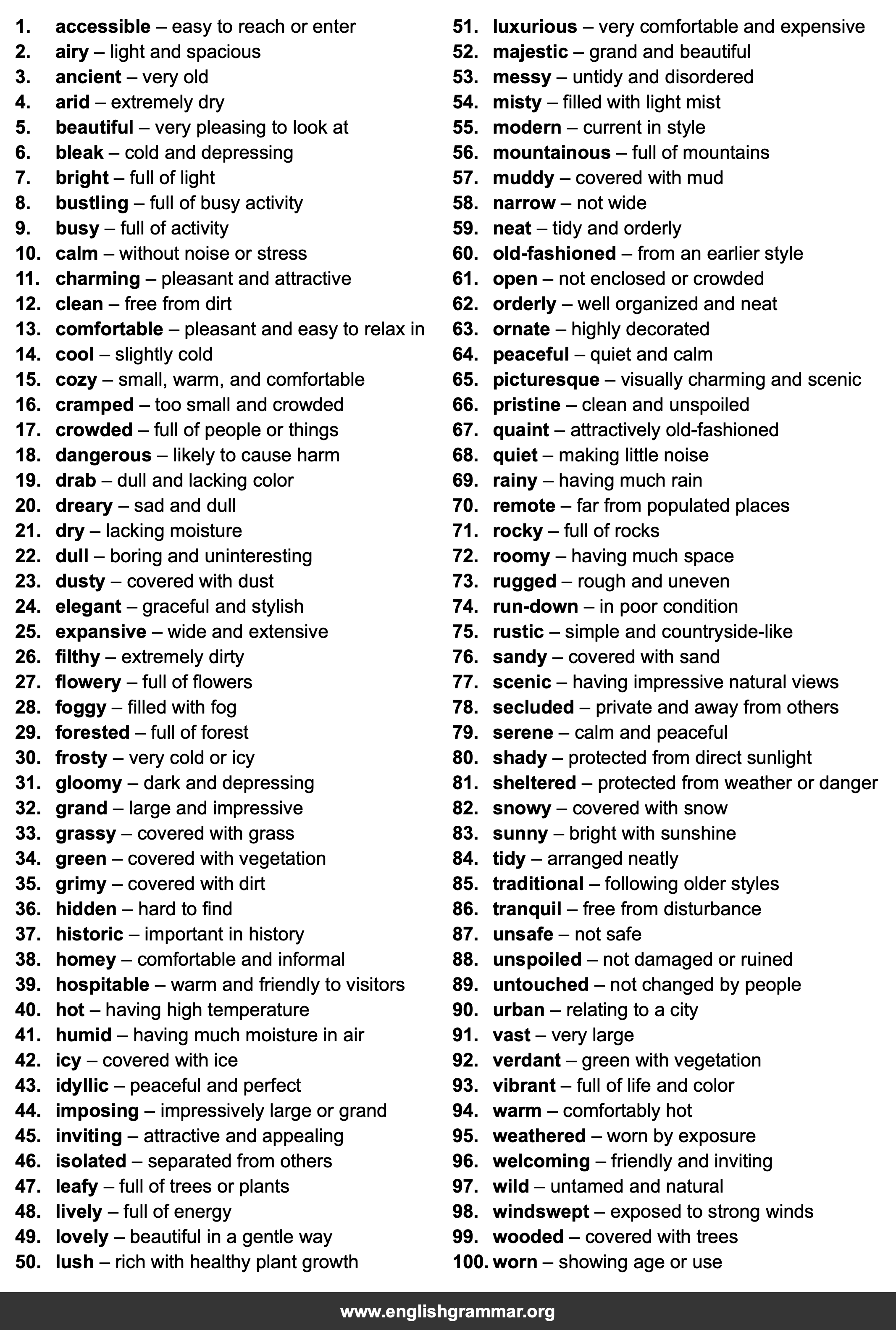 100 One-Word Substitutions for Describing Places
