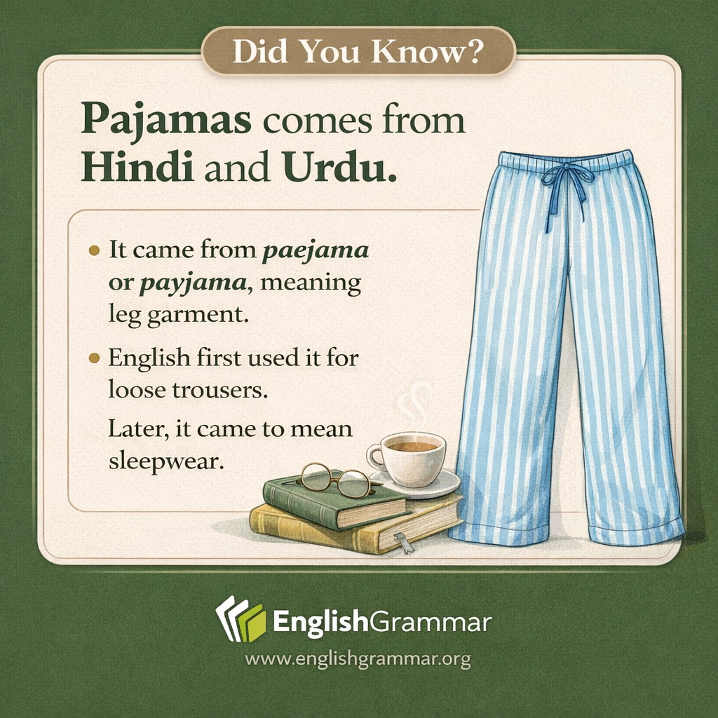 Pajamas comes from Hindi/Urdu