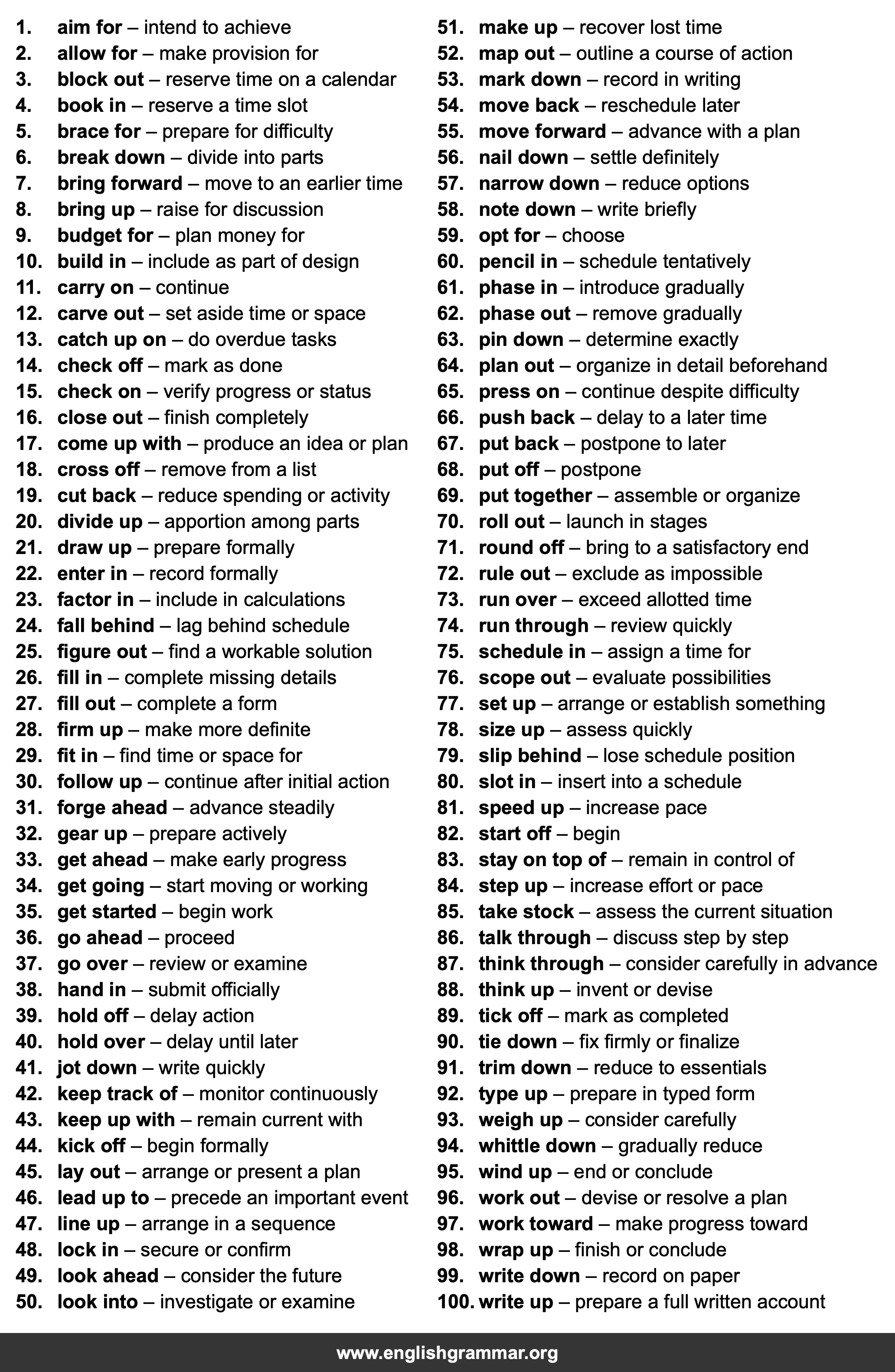 100 Phrasal Verbs for Scheduling and Planning