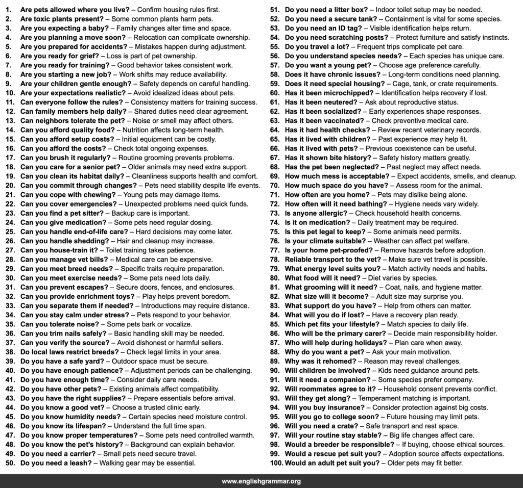 100 Questions to Ask Before Adopting a Pet