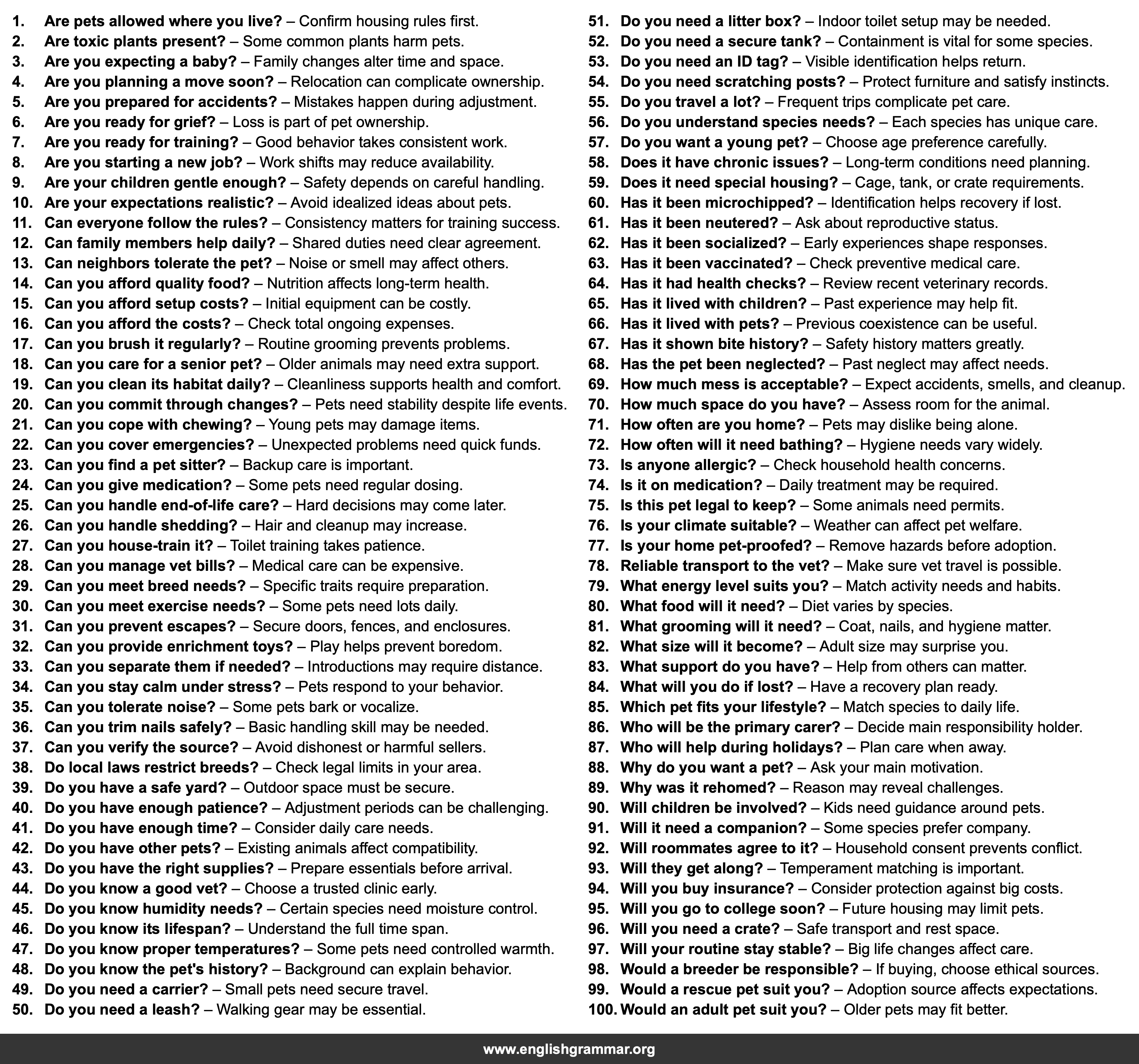 100 Questions to Ask Before Adopting a Pet