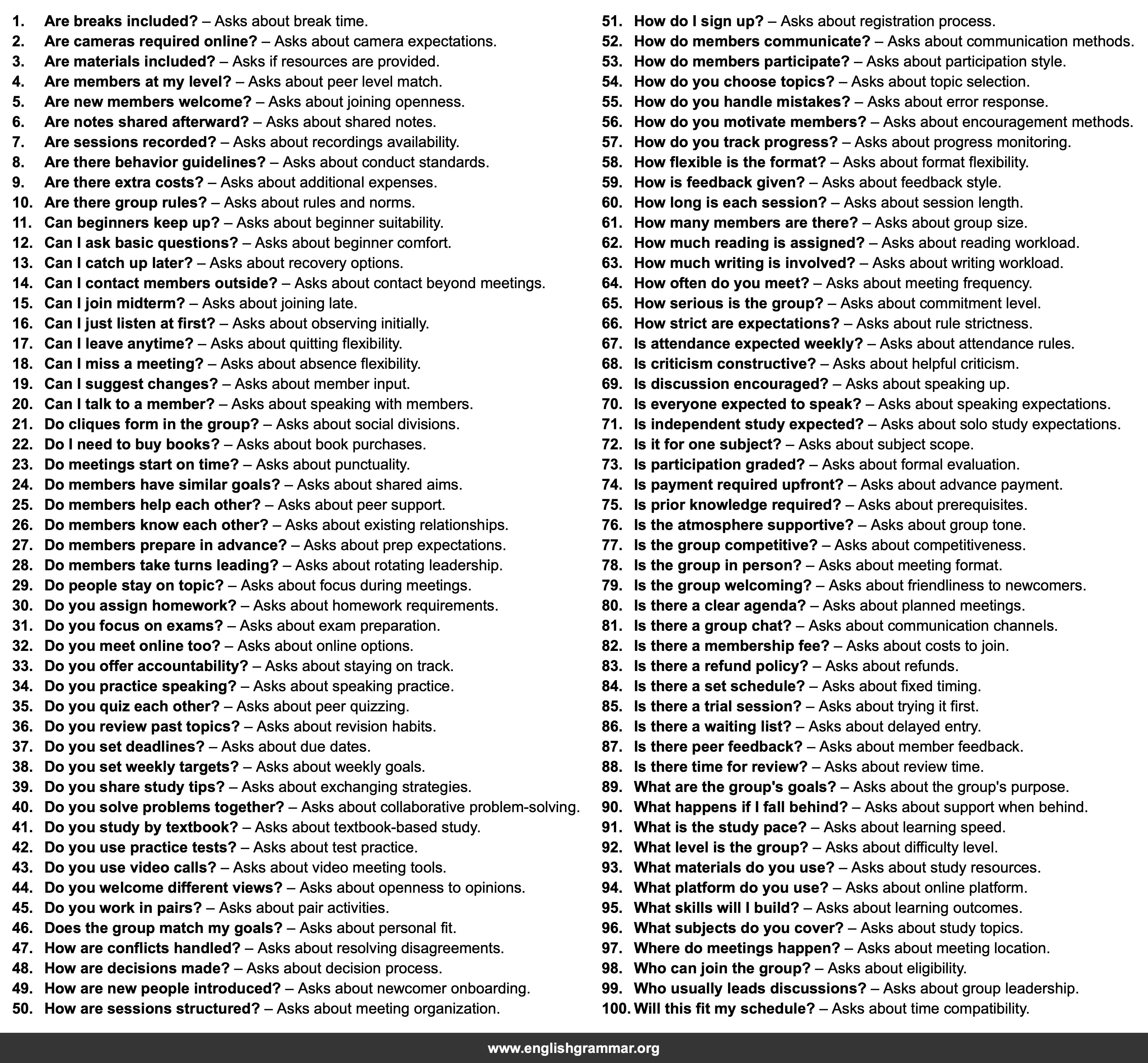 100 Questions to Ask Before Joining a Study Group