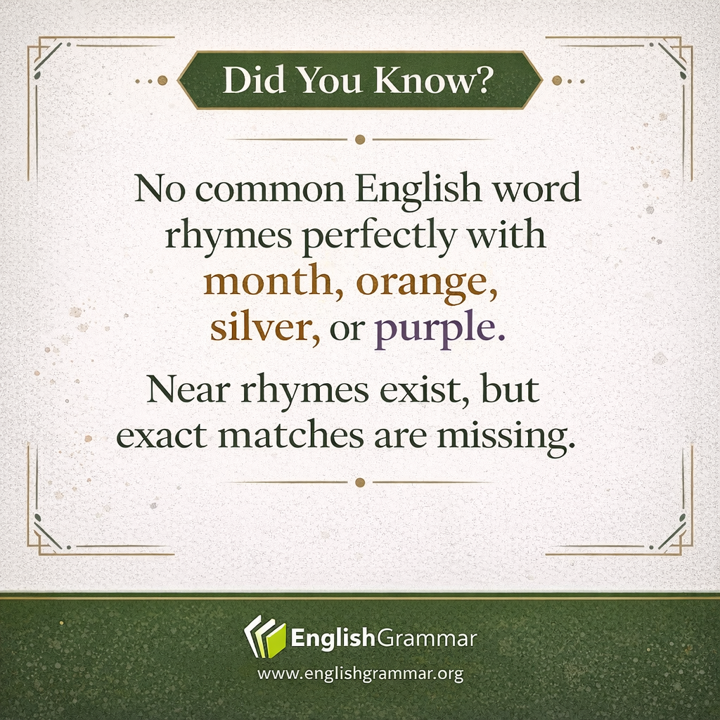 There's no English word that rhymes perfectly with "month," "orange," "silver," or "purple."