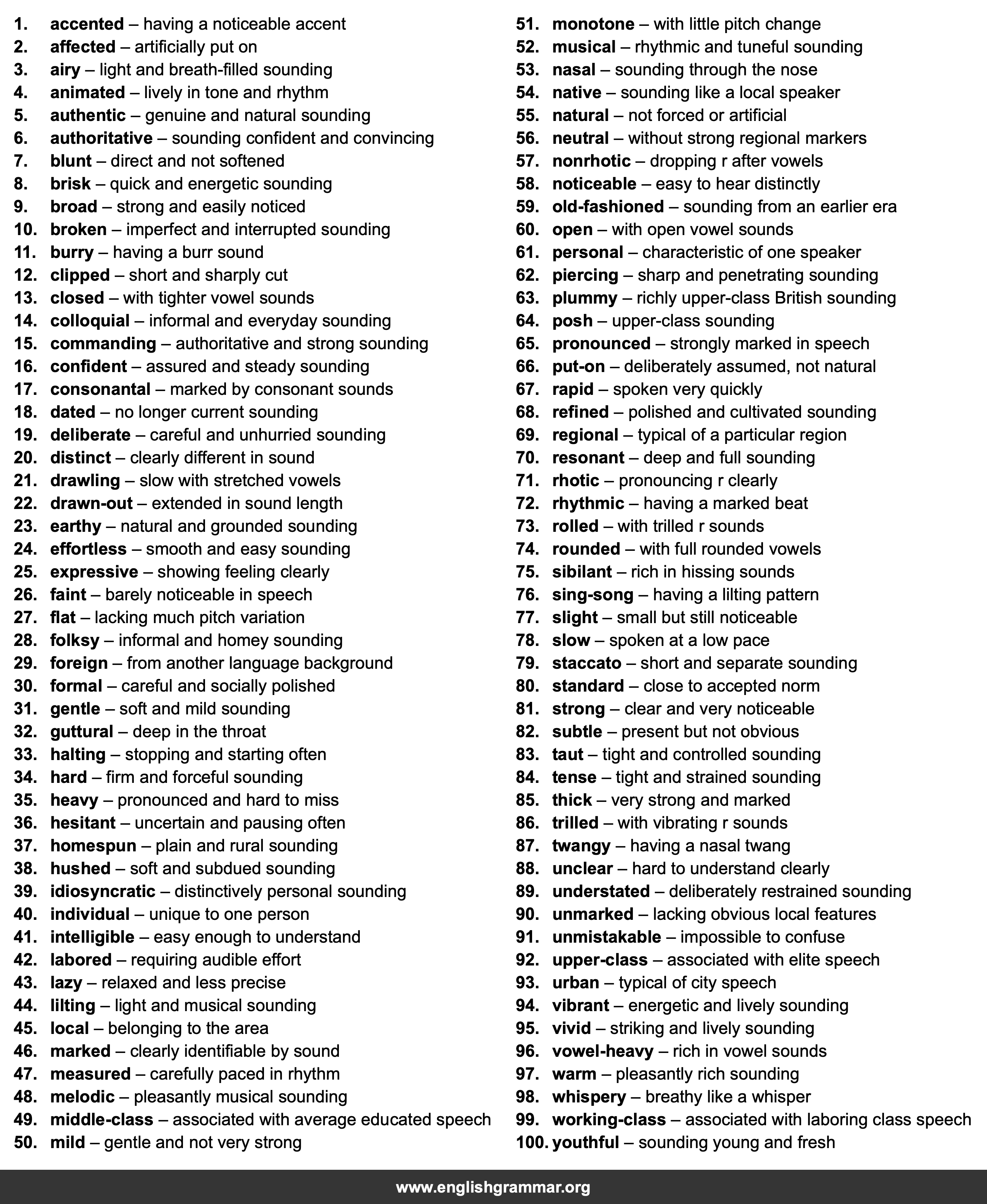 100 Words to Describe Accent