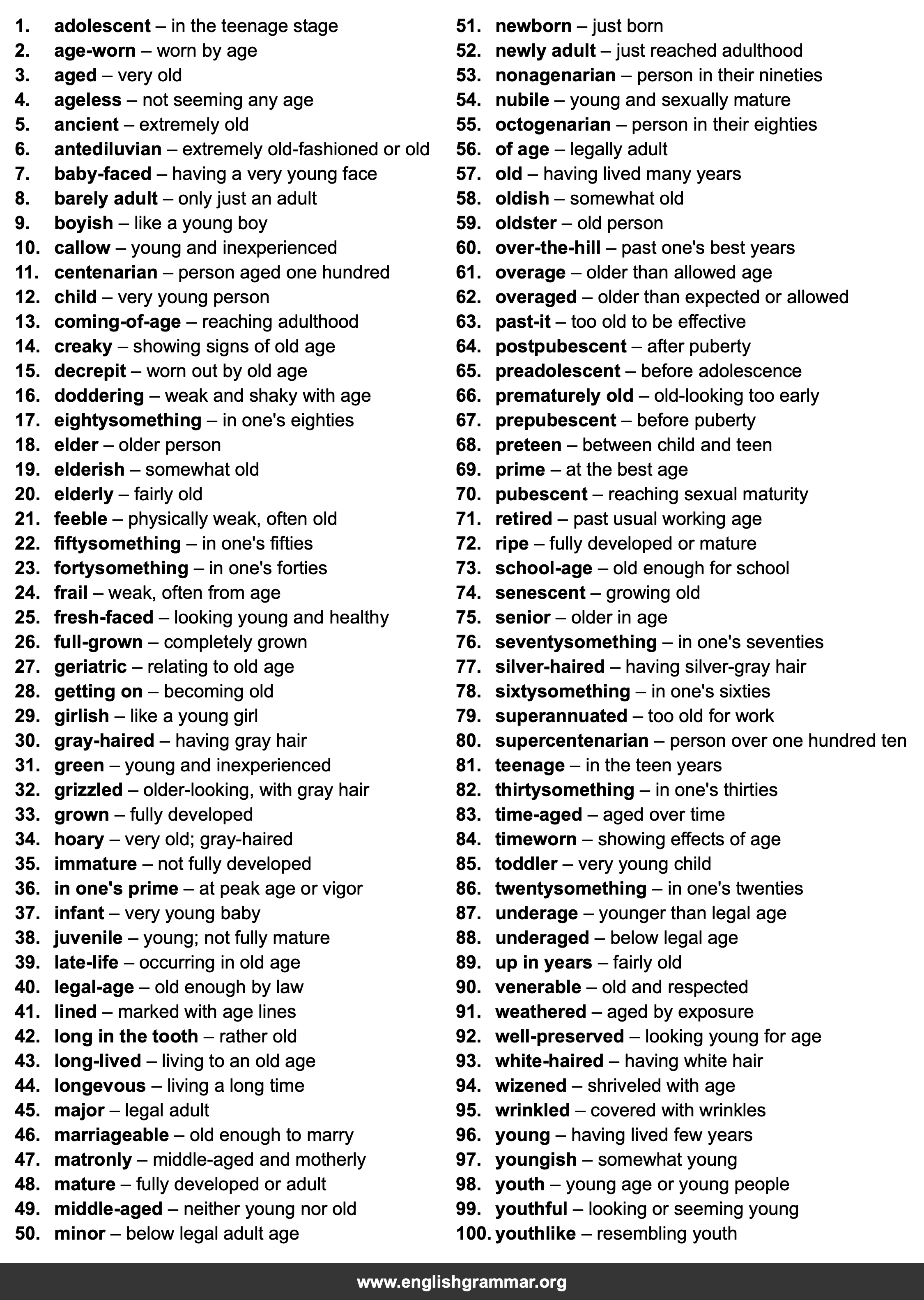 100 Words to Describe Age