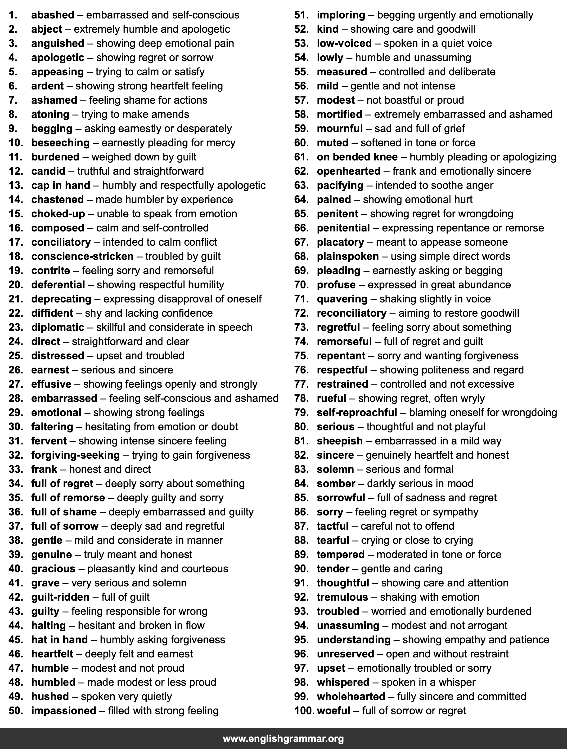 100 Words to Describe Apologies