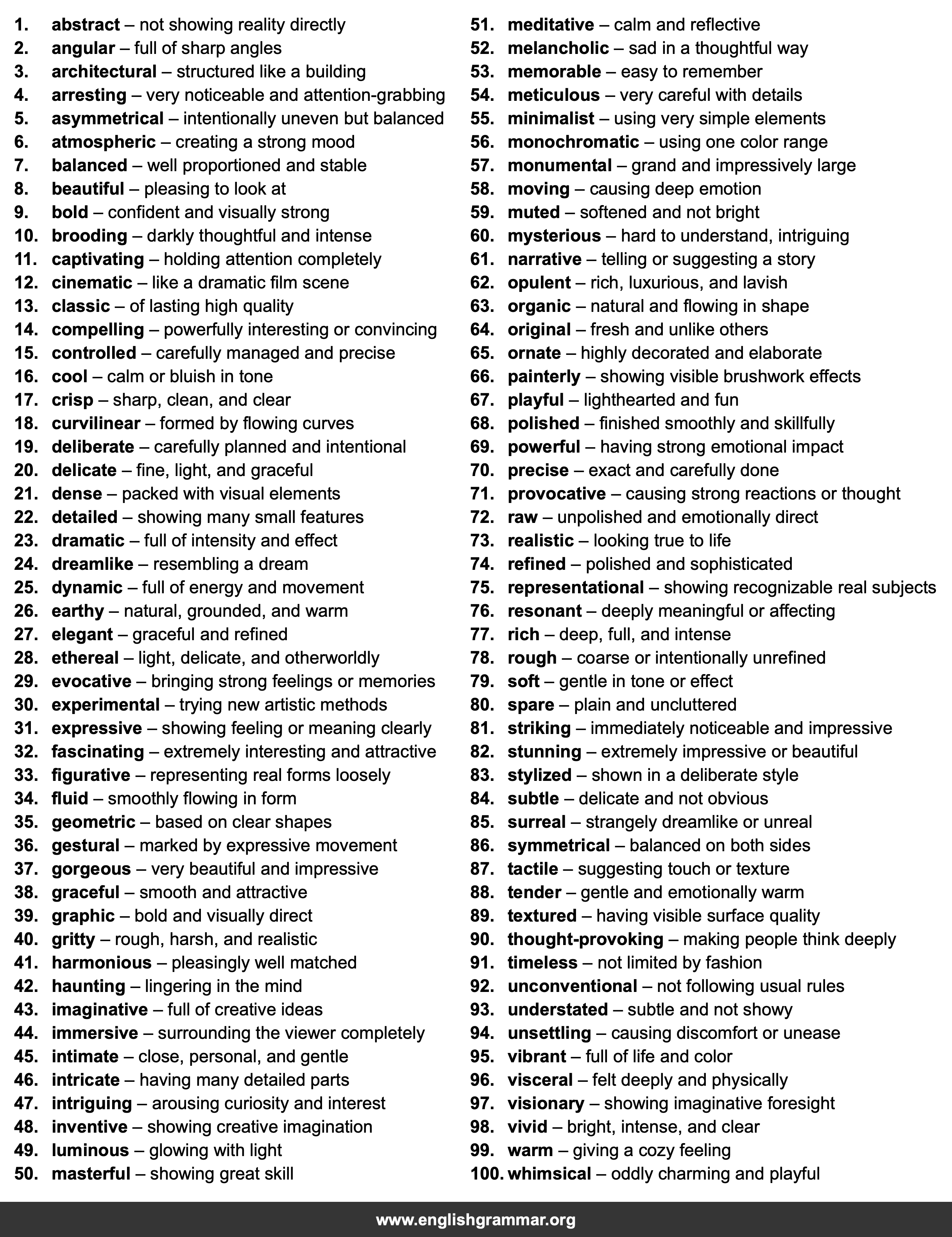 100 Words to Describe Art