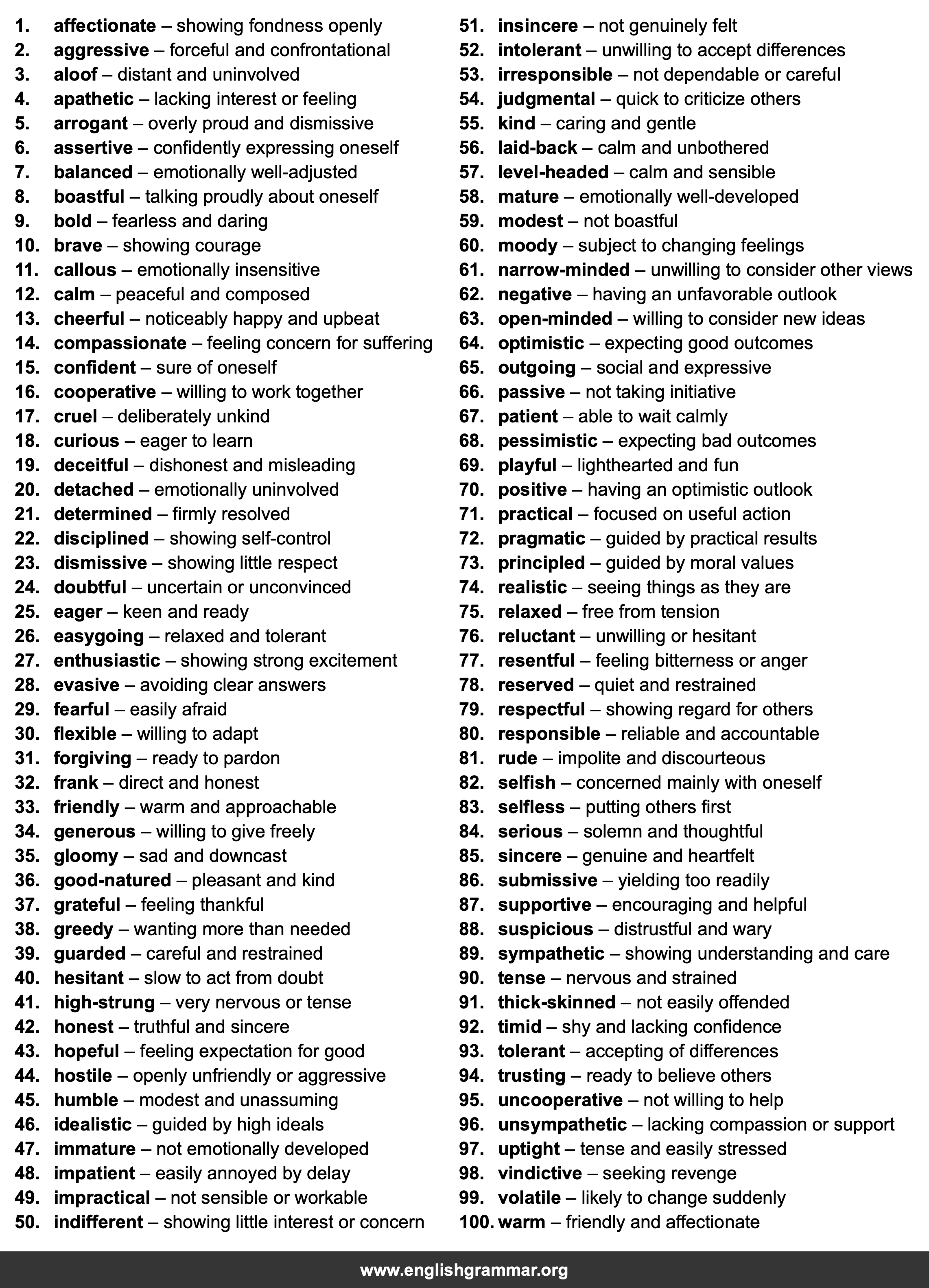 100 Words to Describe Attitude