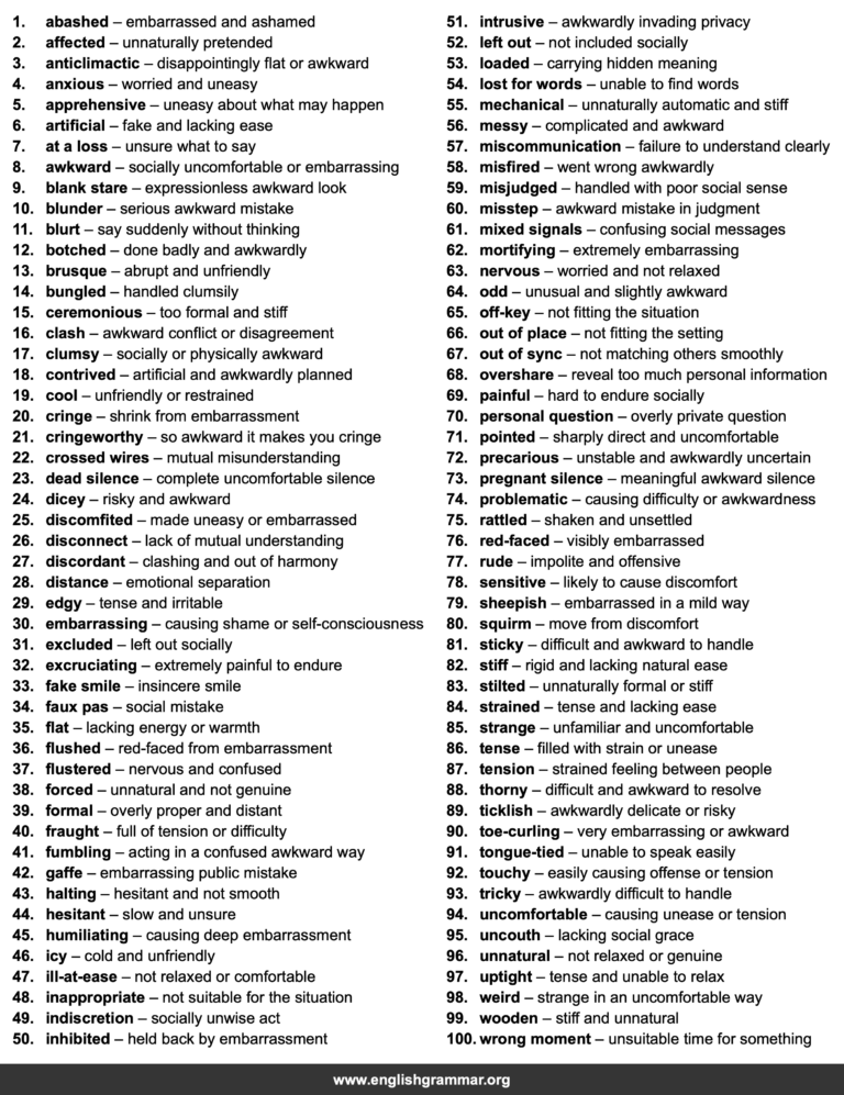 100 Words to Describe an Awkward Situation