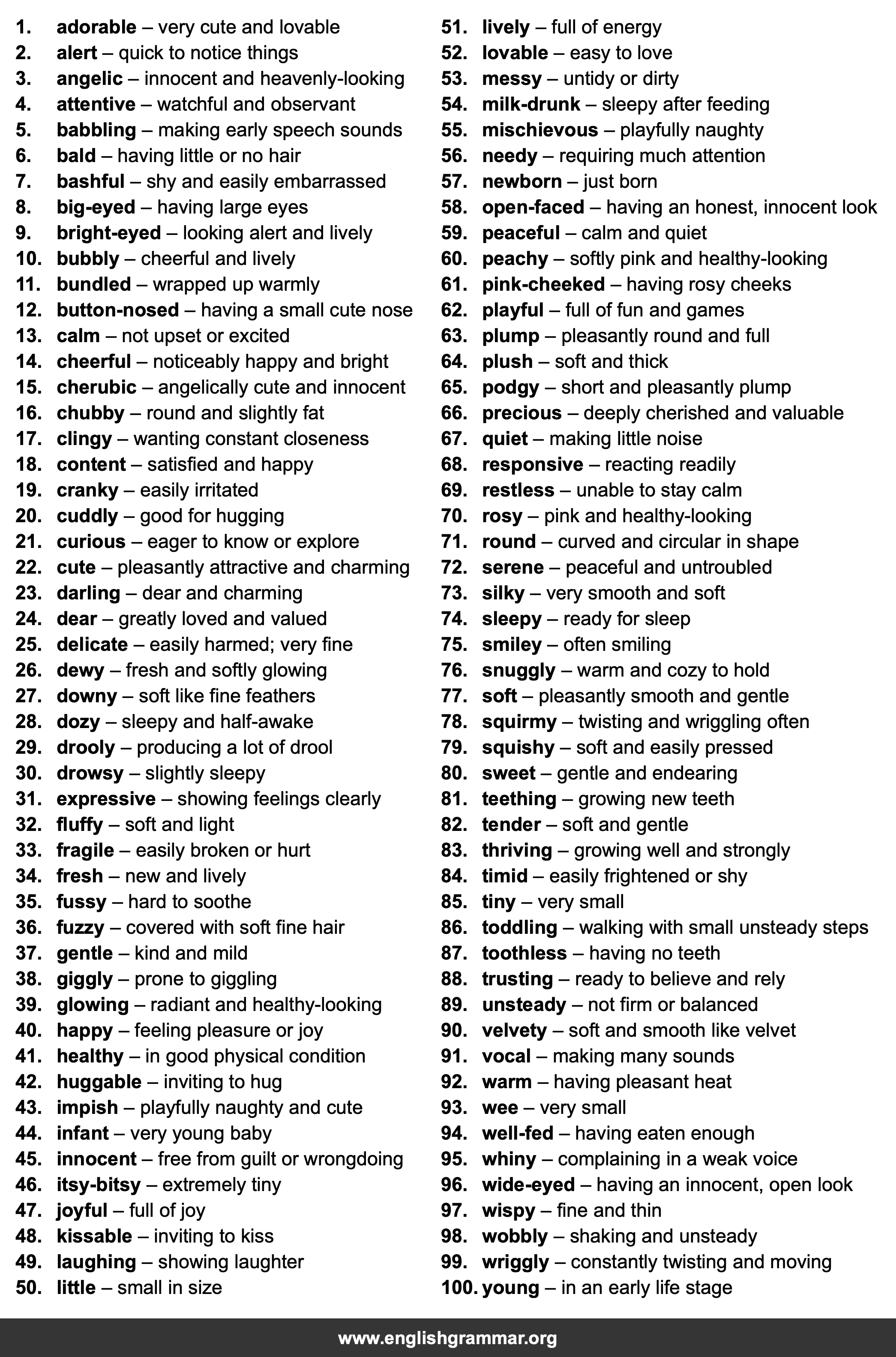 100 Words to Describe Babies