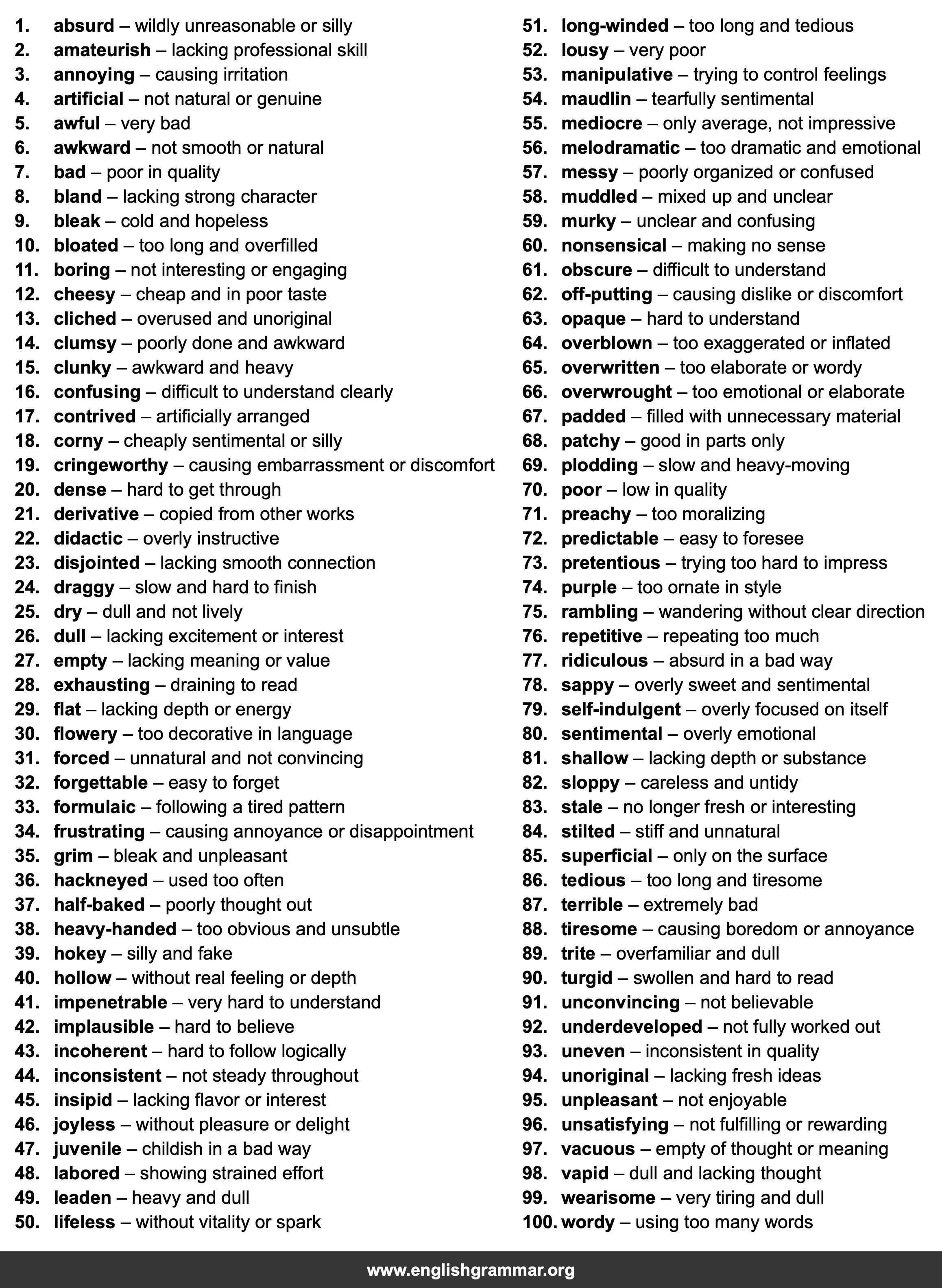 100 Words to Describe a Bad Book