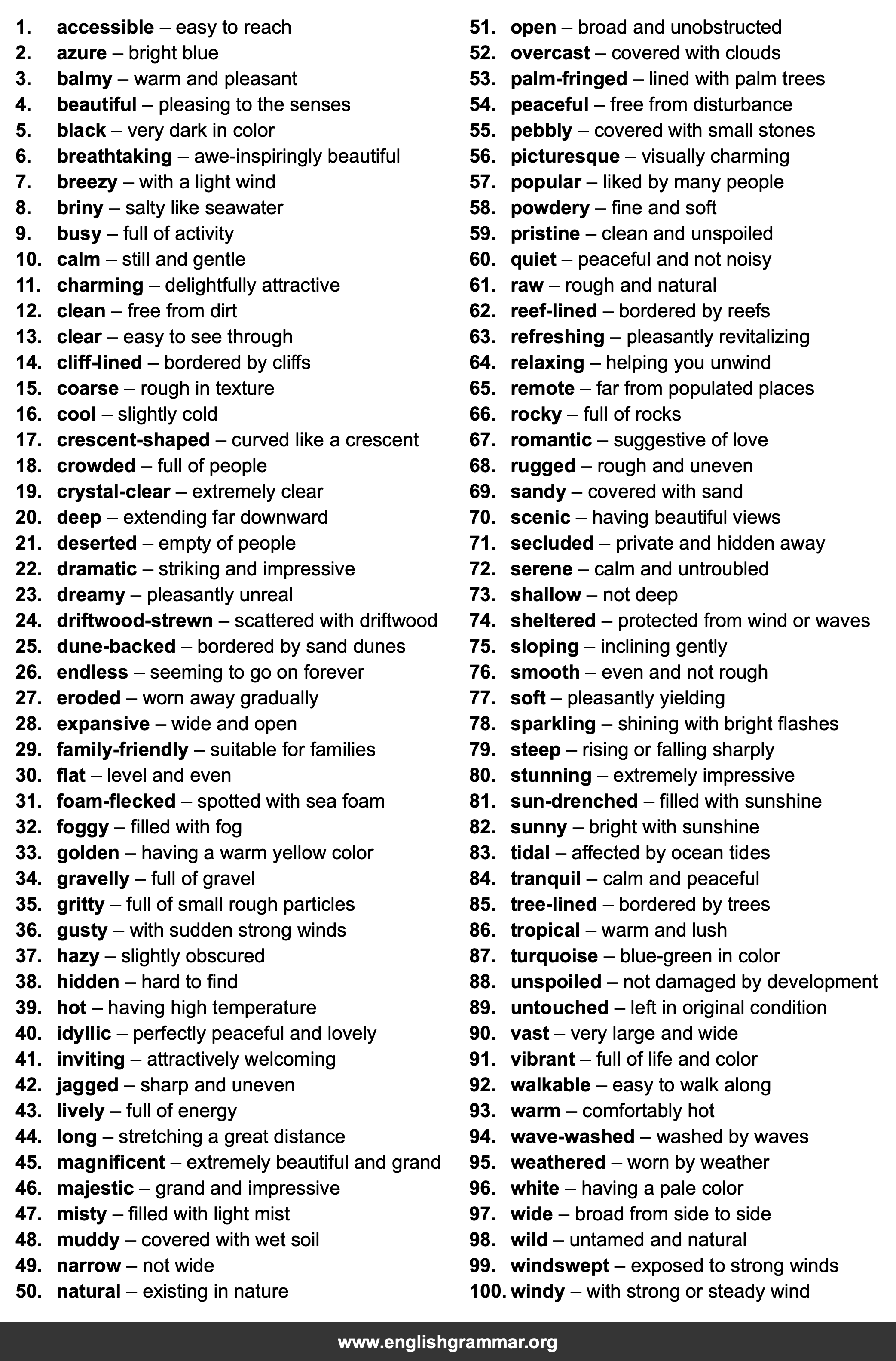 100 Words to Describe Beaches