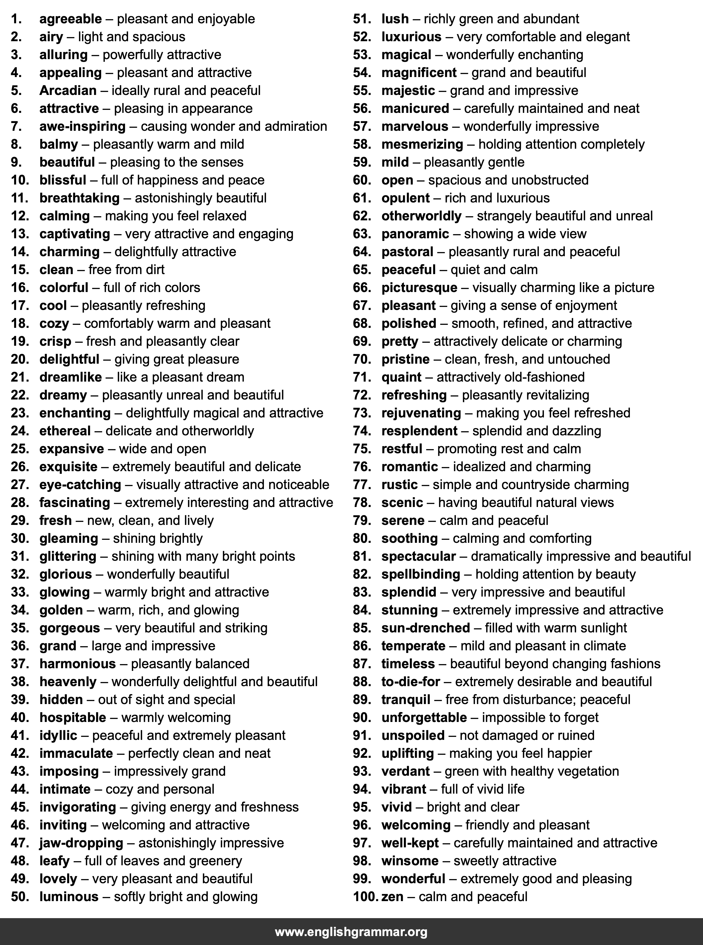 100 Words to Describe a Beautiful Place
