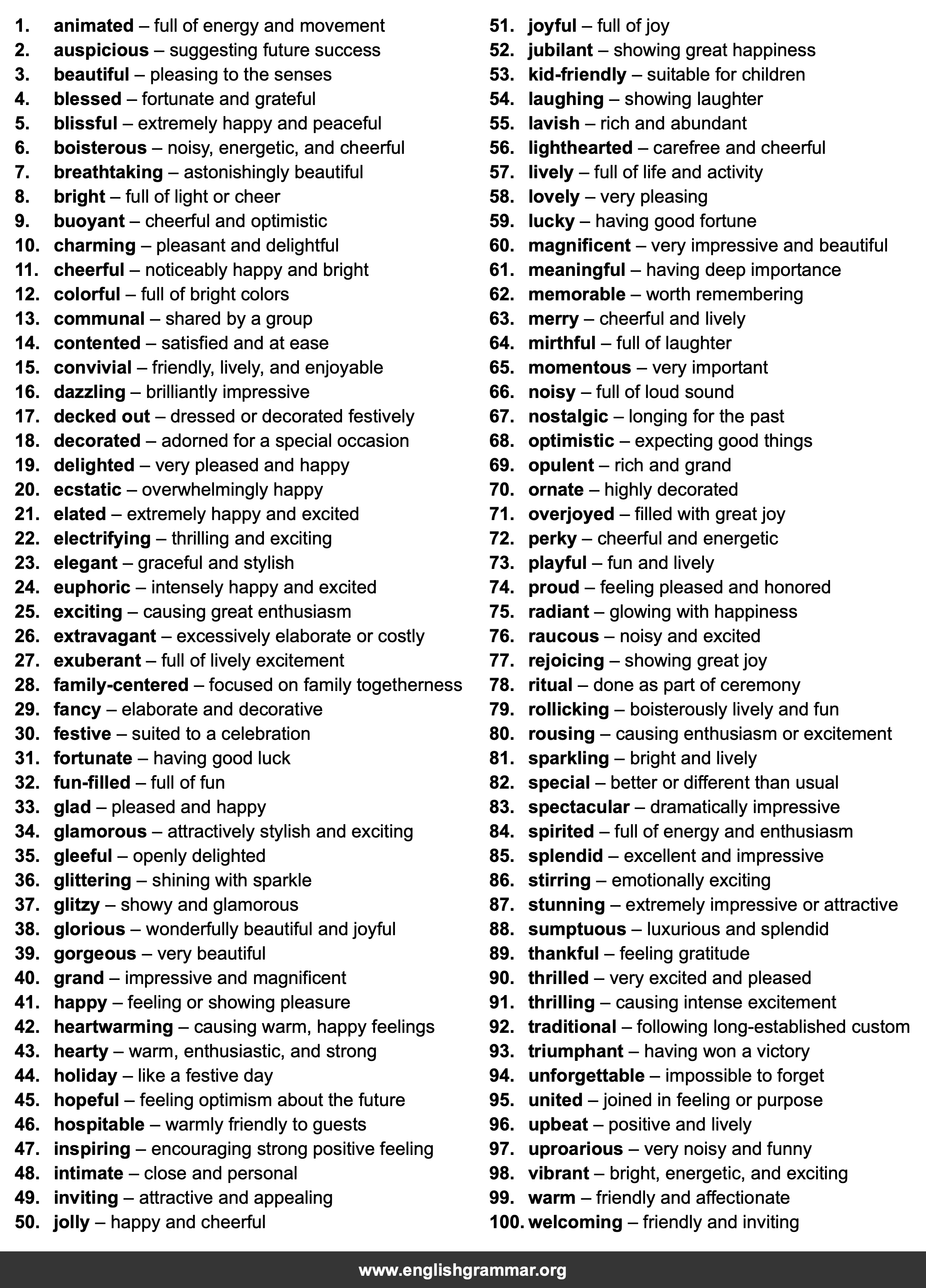 100 Words to Describe Celebrations