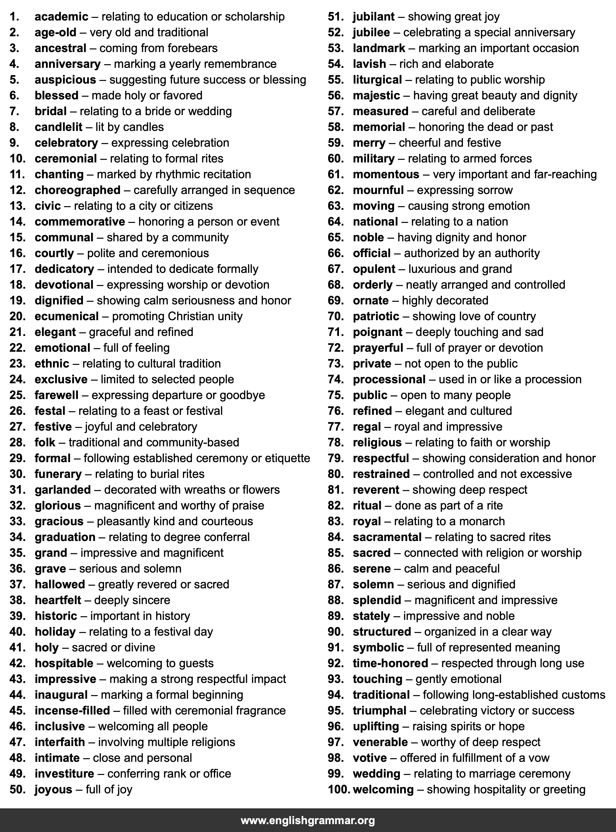 100 Words to Describe Ceremonies