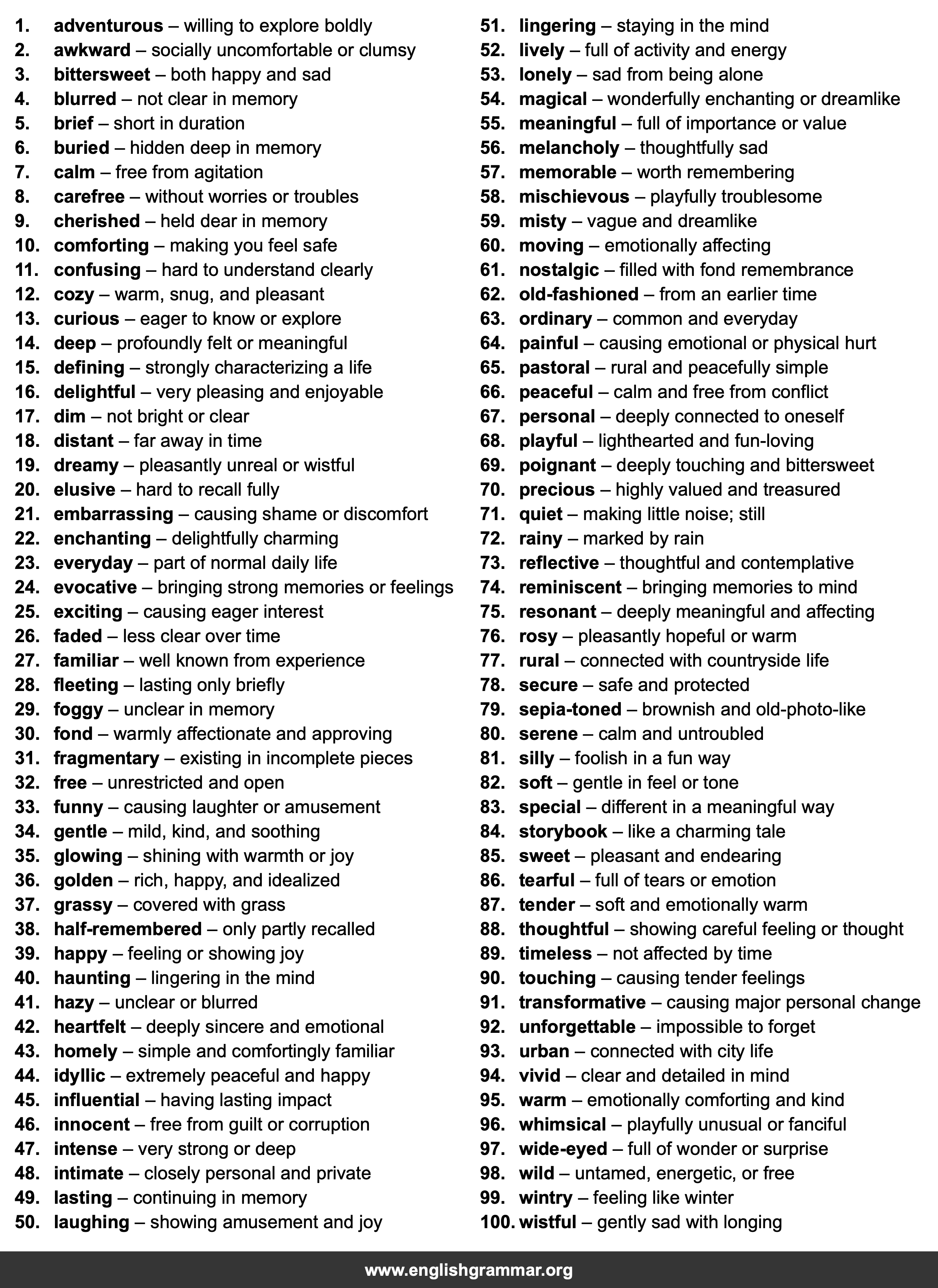 100 Words to Describe a Childhood Memory