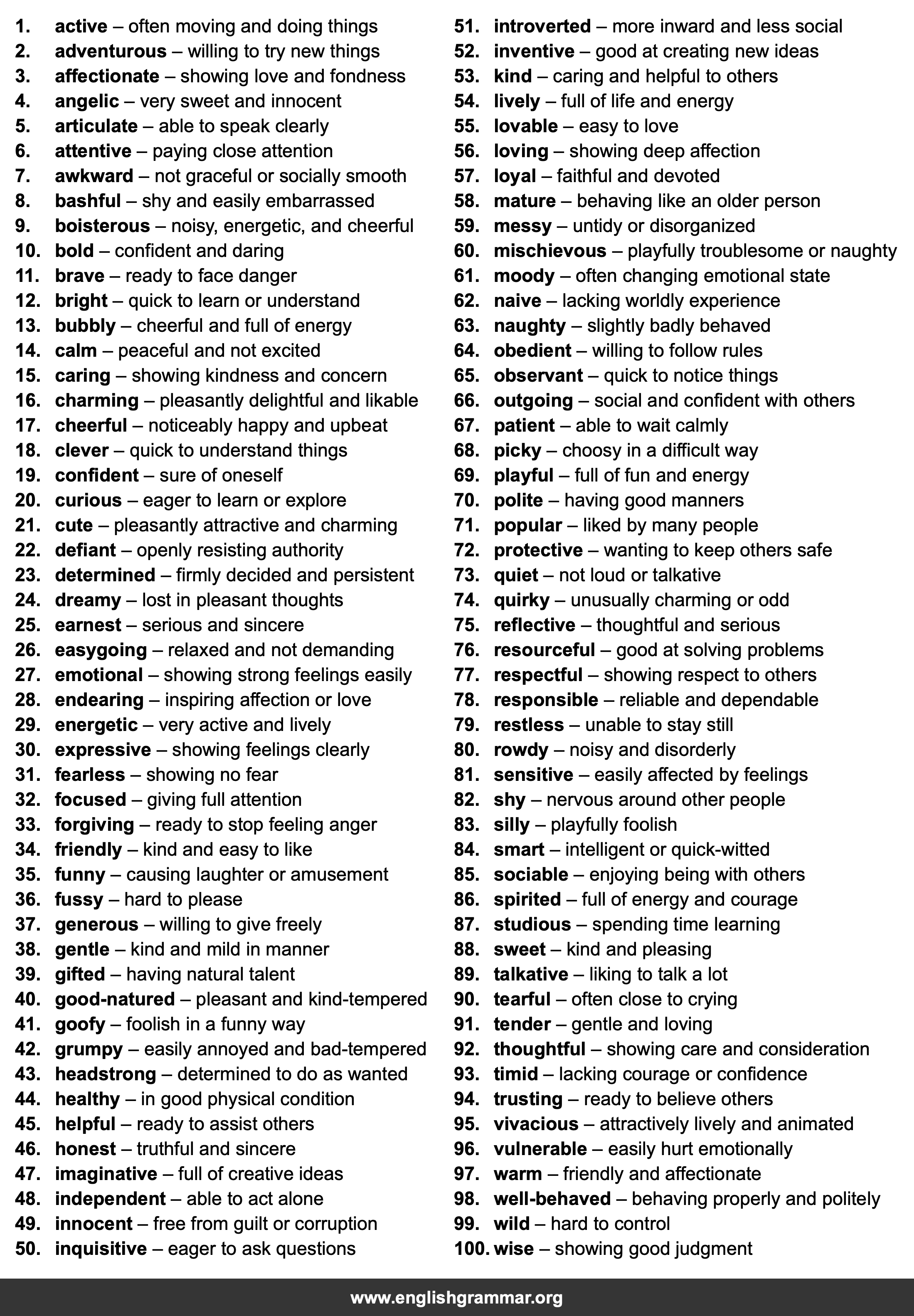 100 Words to Describe Children