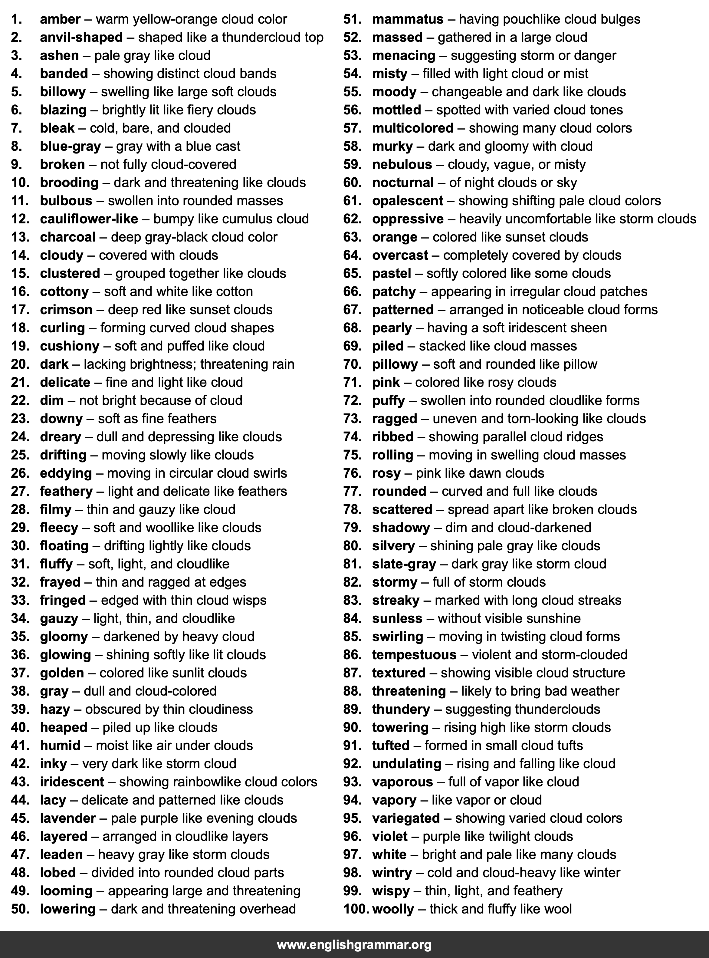 100 Words to Describe Clouds