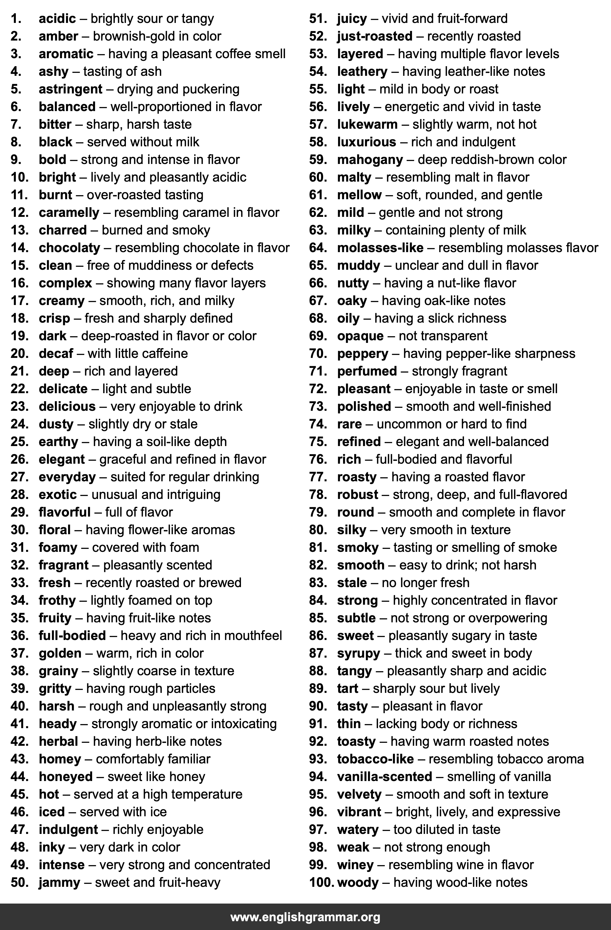 100 Words to Describe Coffee
