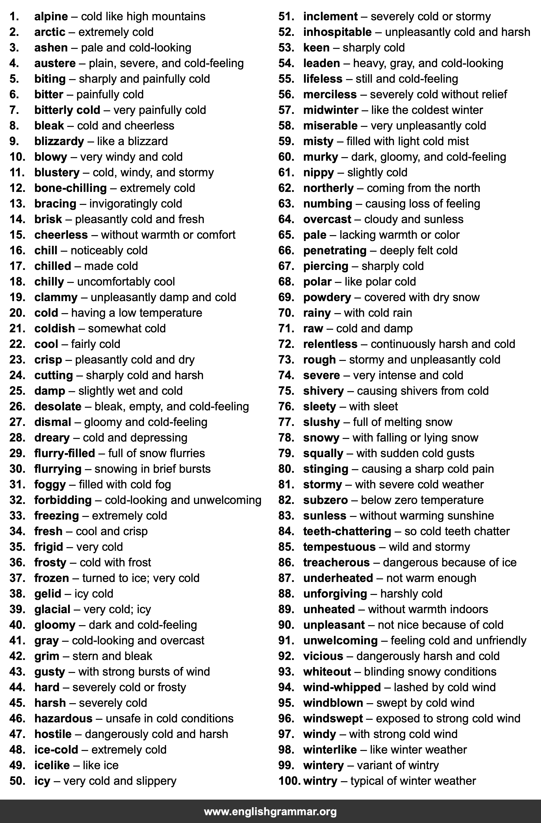100 Words to Describe a Cold Day