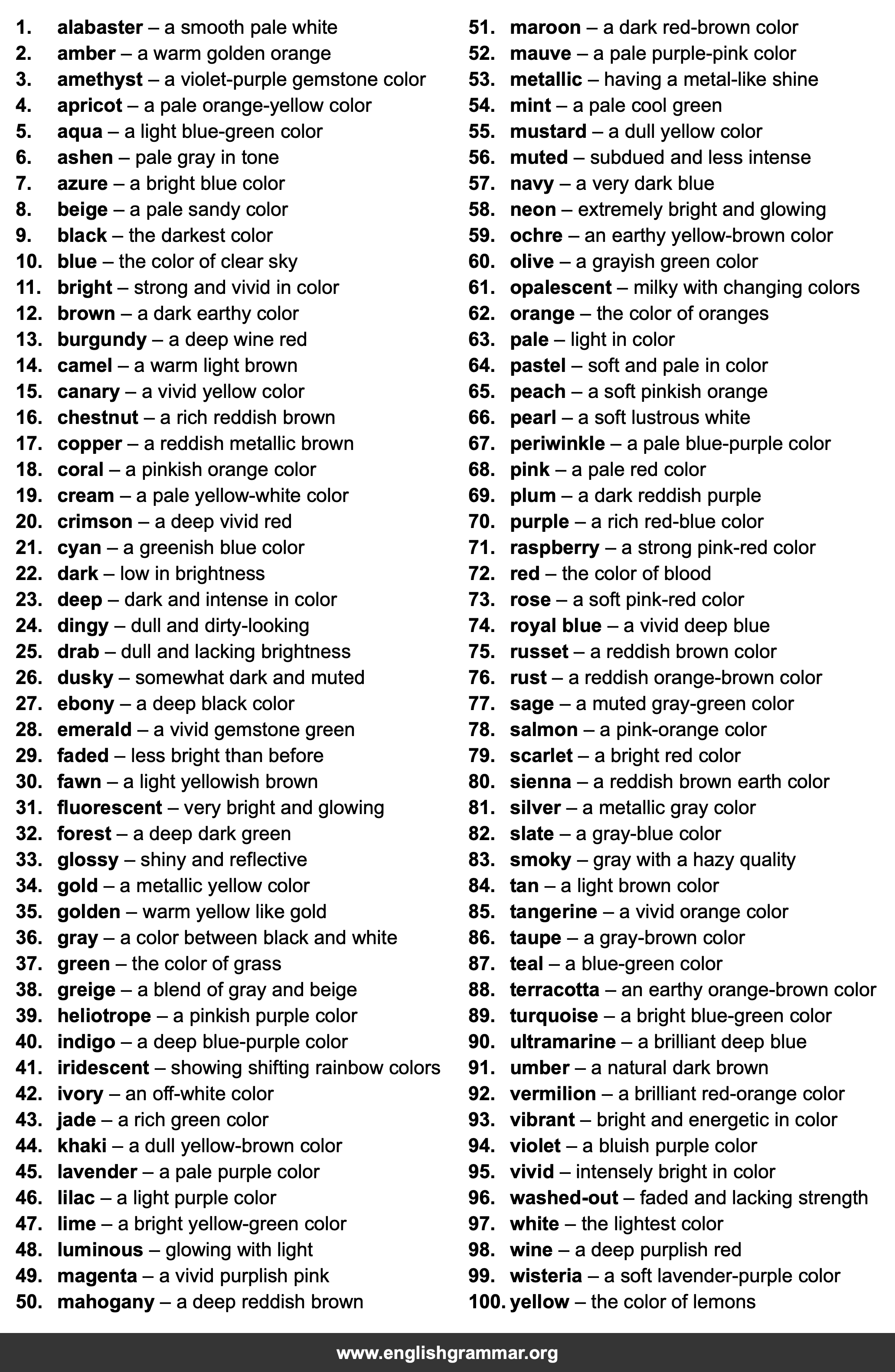 100 Words to Describe Color