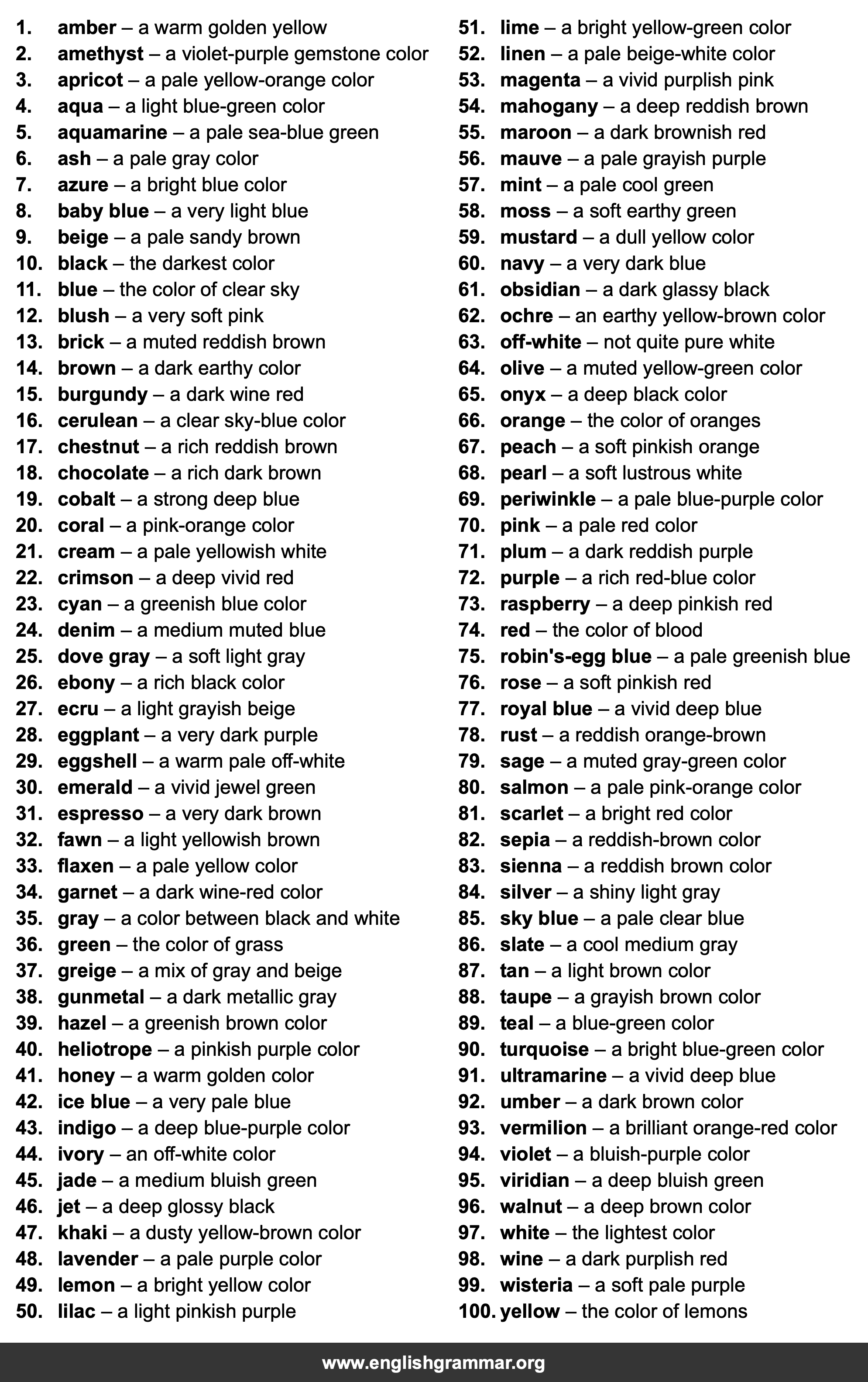 100 Words to Describe Colors