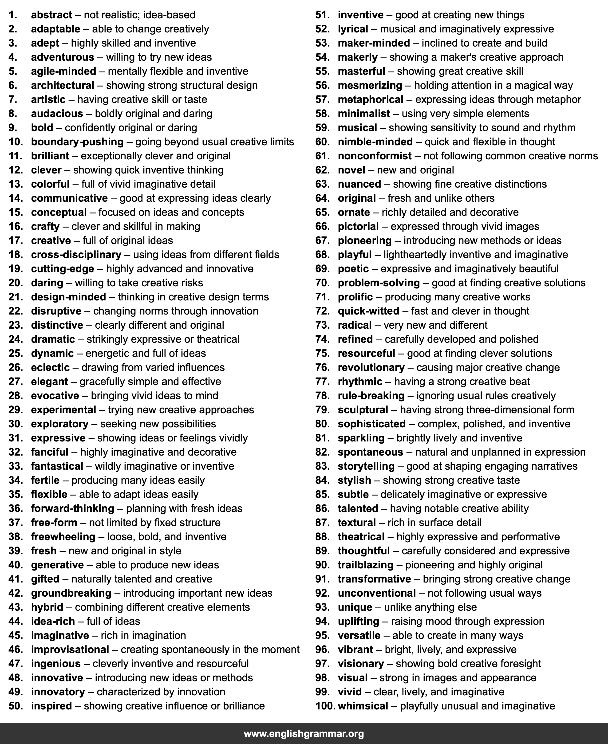 100 Words to Describe Creativity