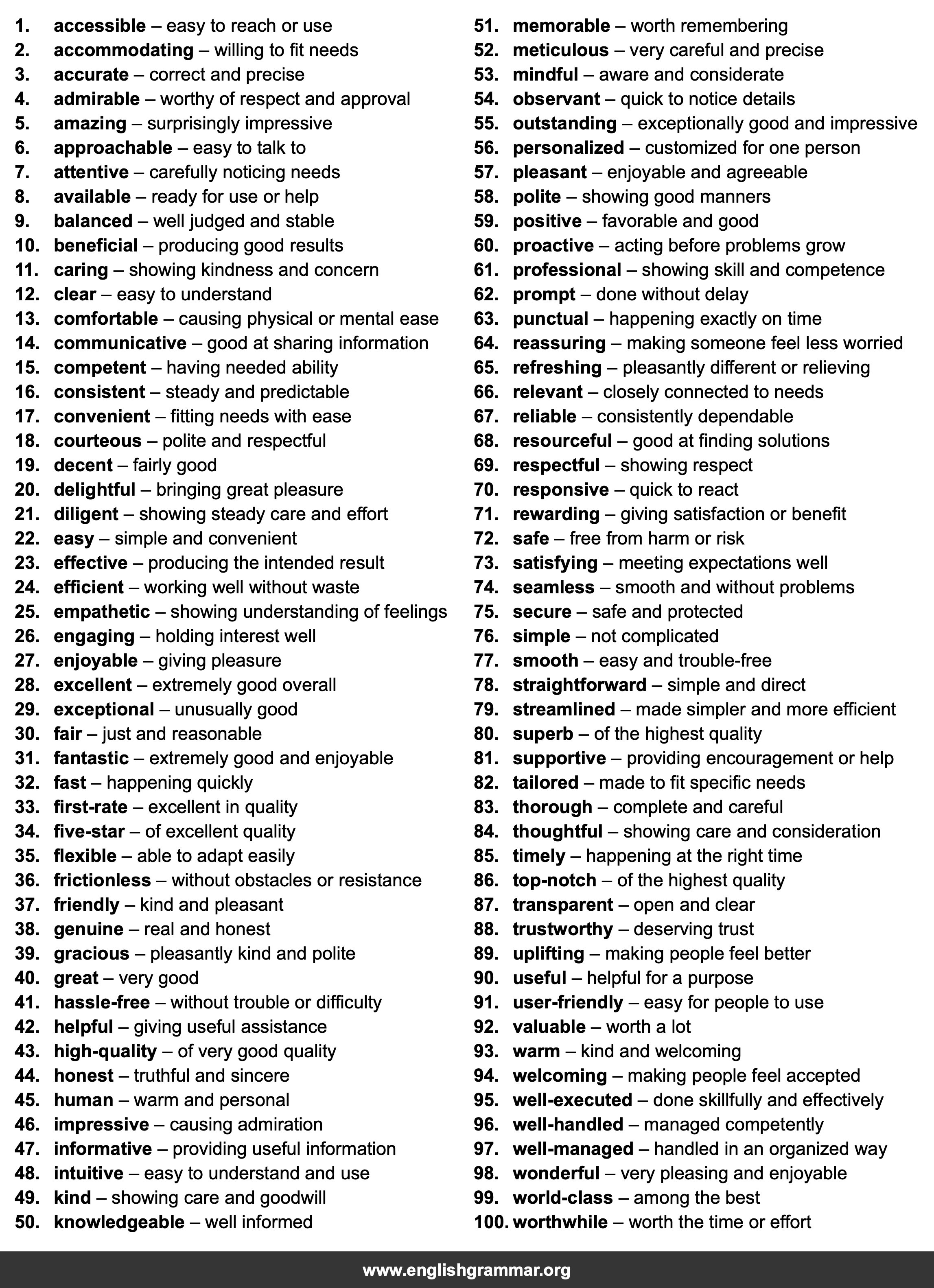 100 Words to Describe Customer Experience