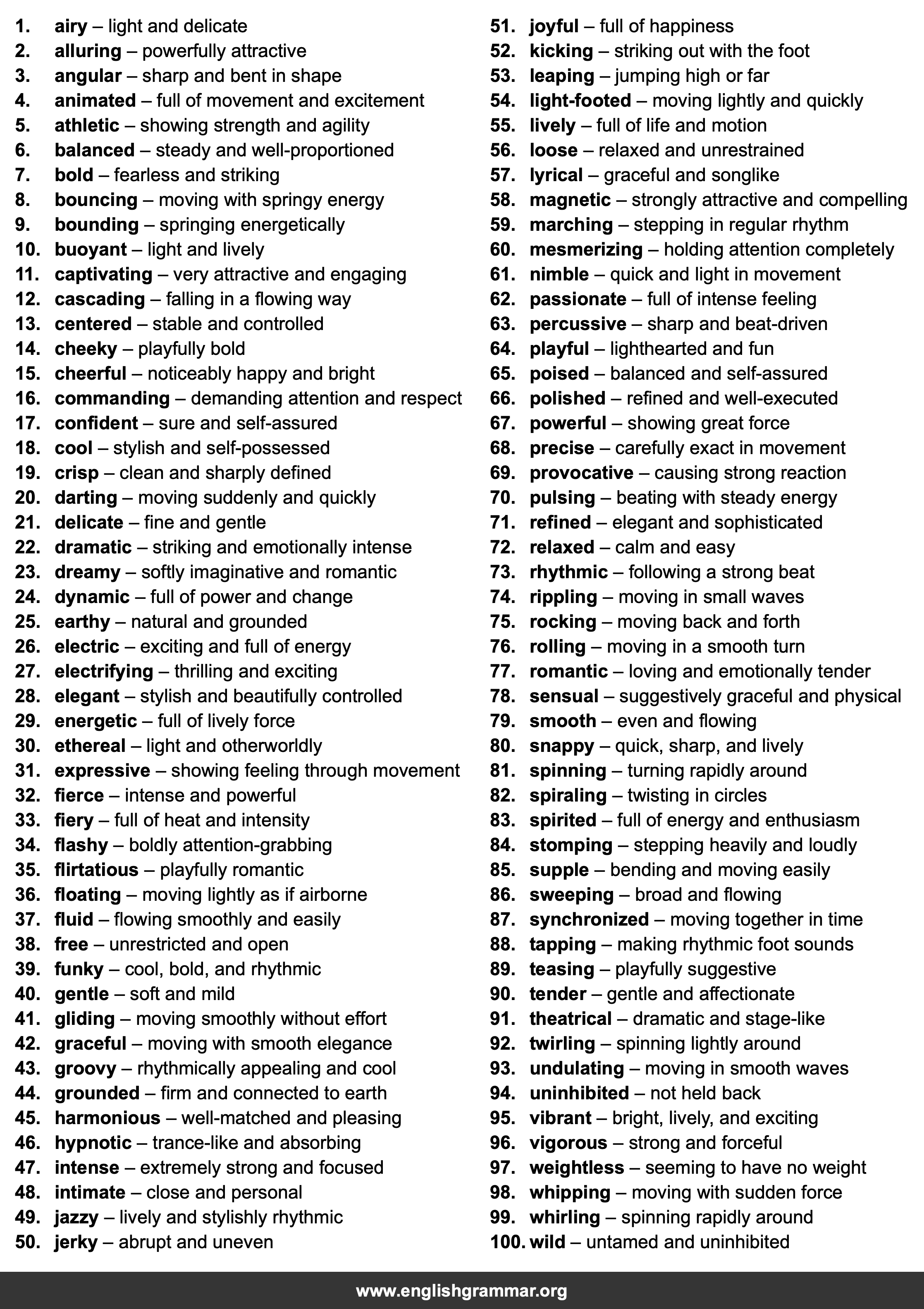 100 Words to Describe Dance