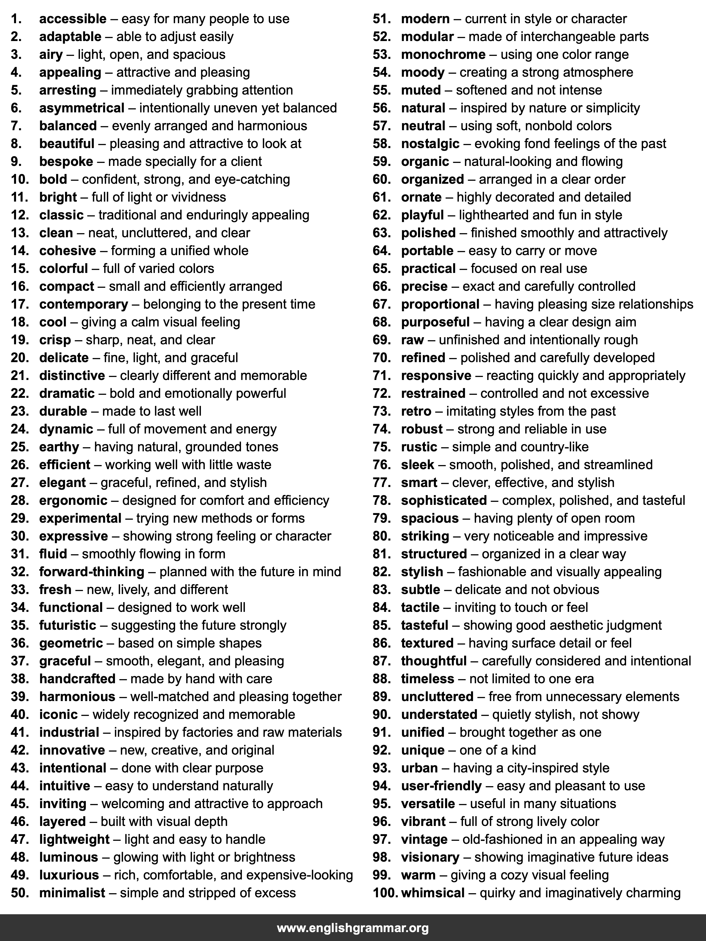 100 Words to Describe Design