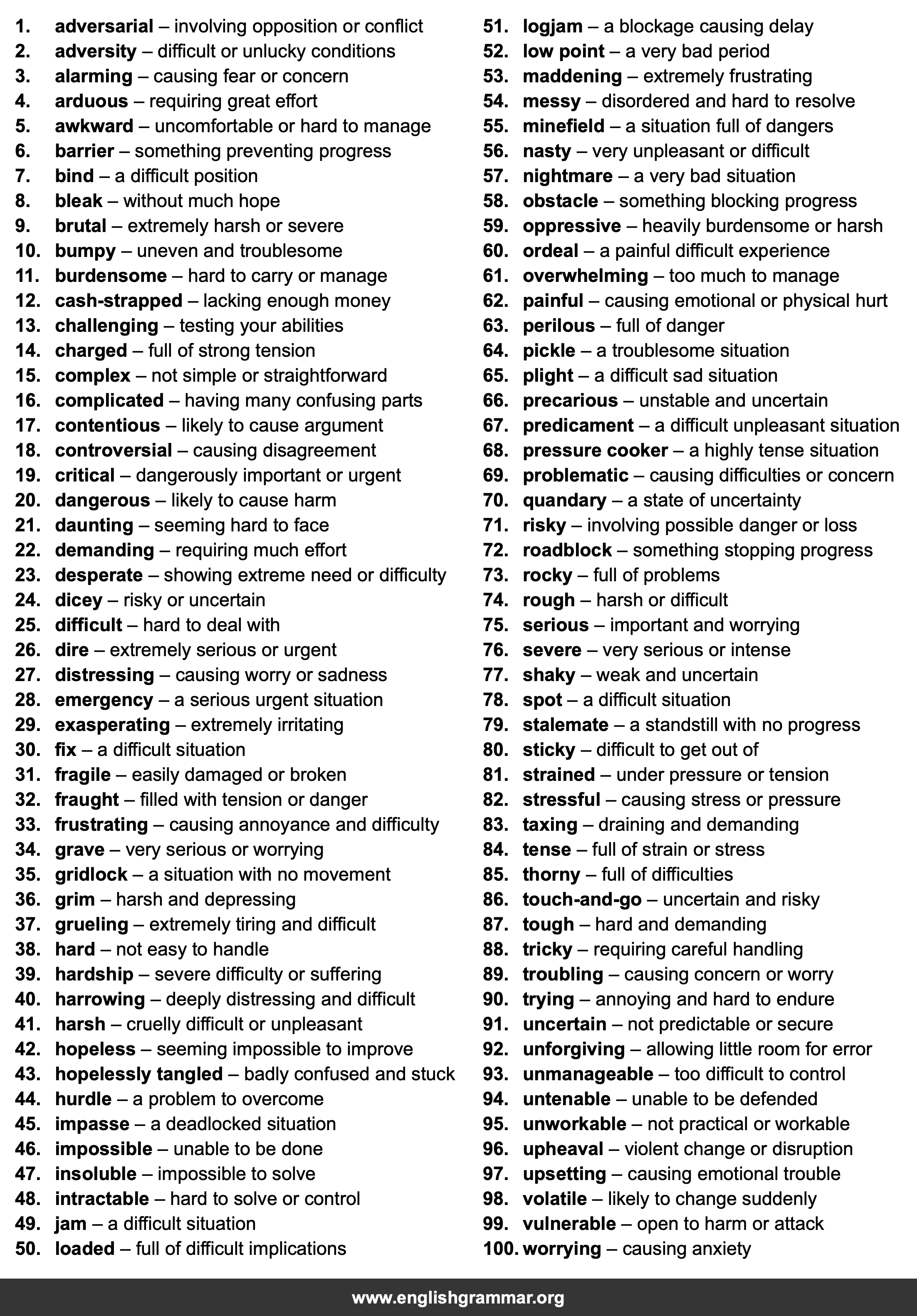 100 Words to Describe a Difficult Situation