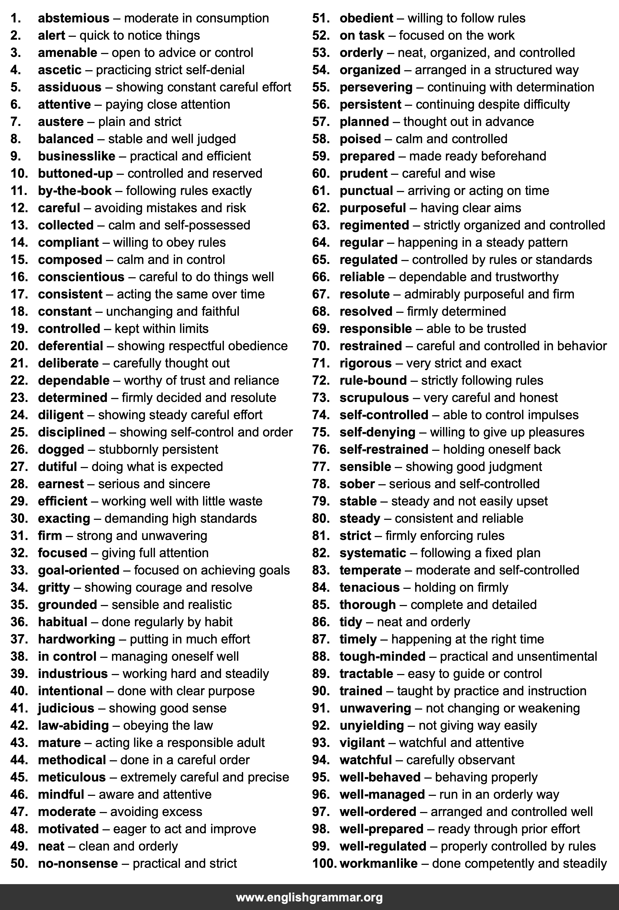 100 Words to Describe Discipline