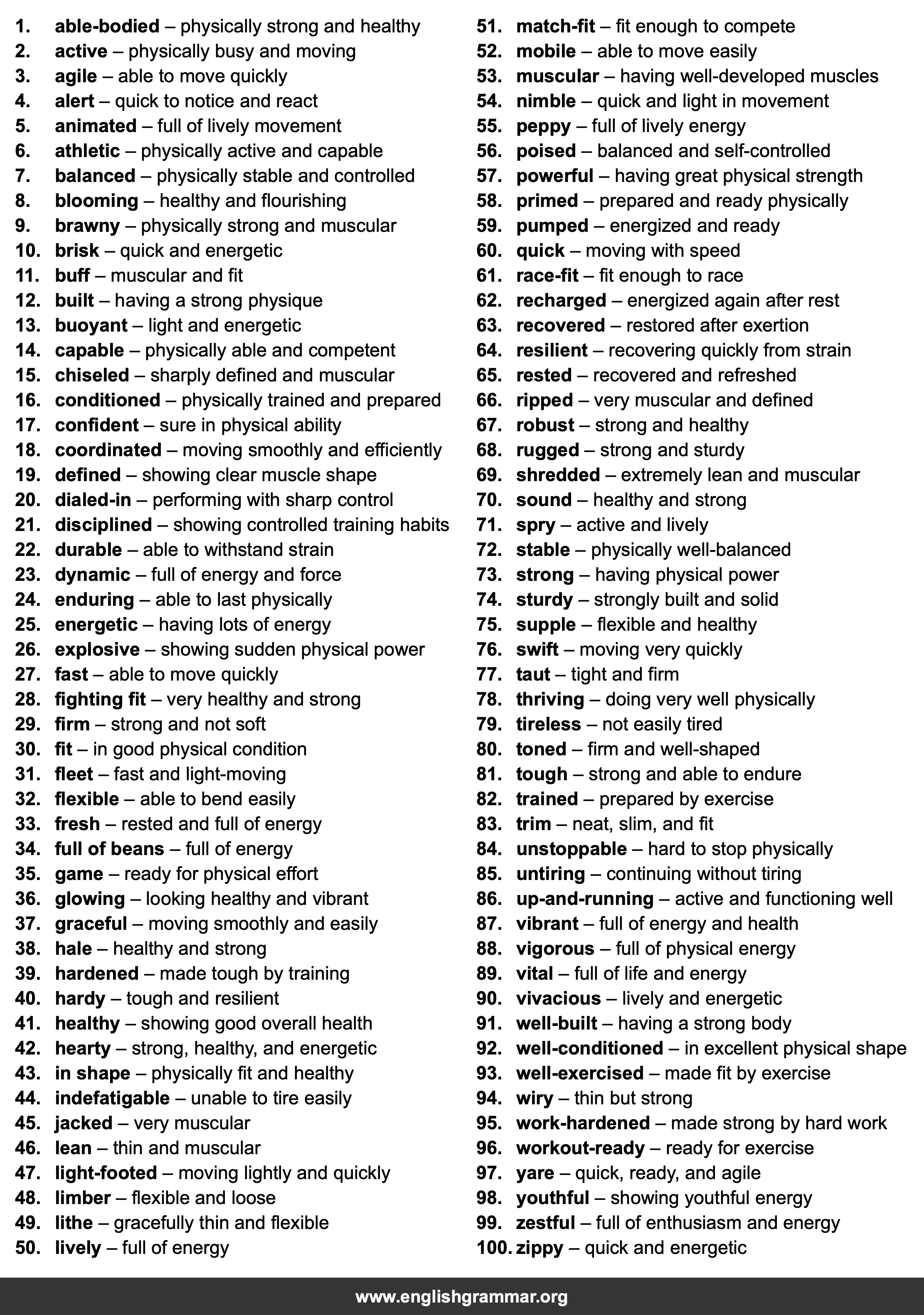 100 Words to Describe Fitness