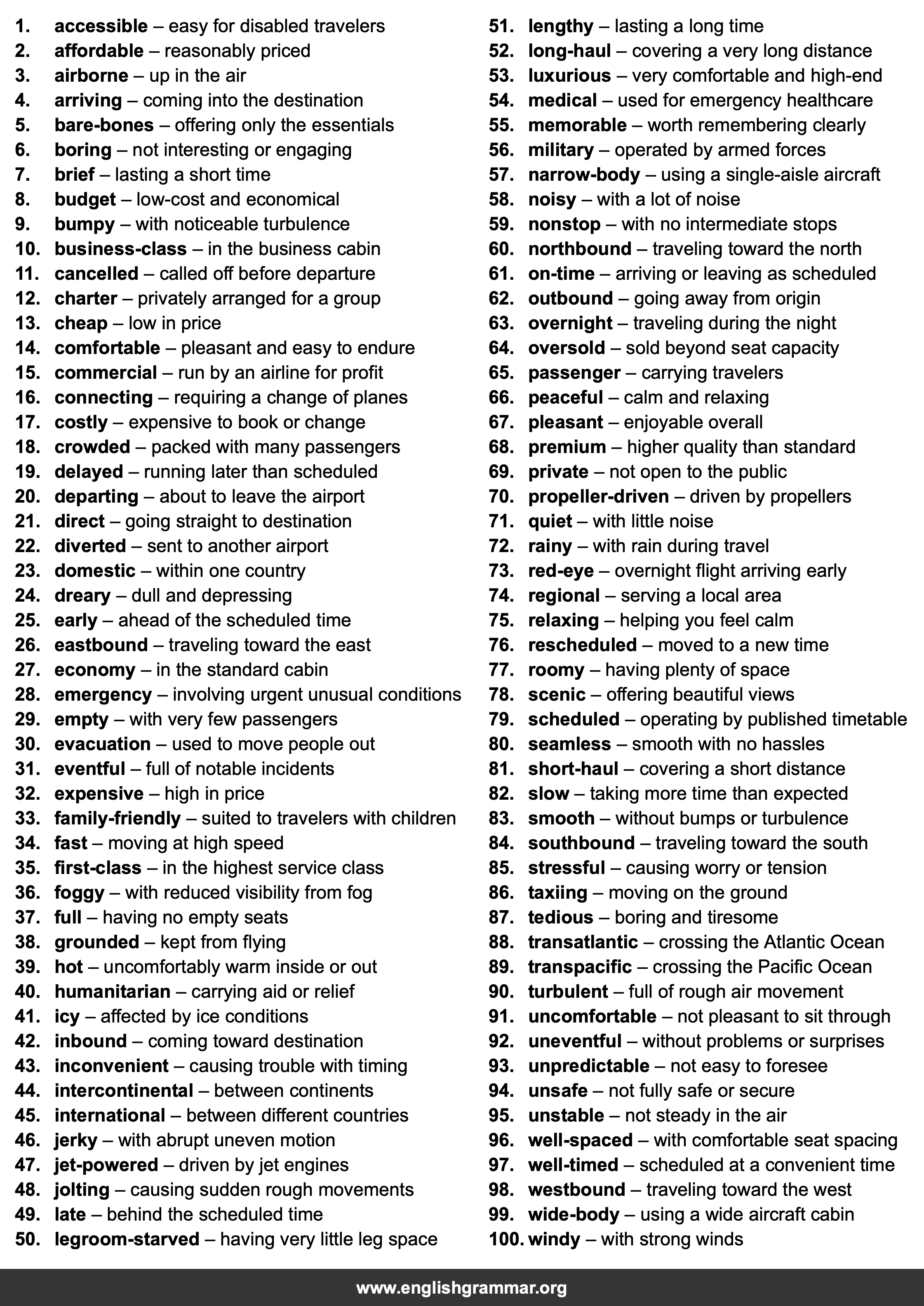 100 Words to Describe Flights