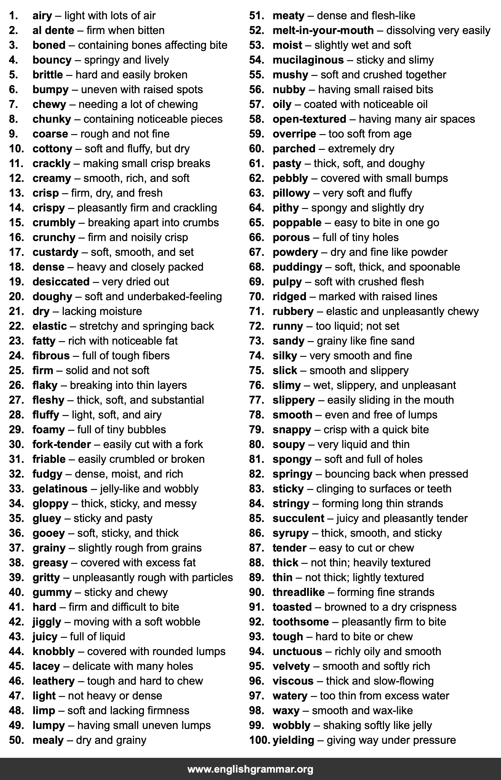 100 Words to Describe Food Texture