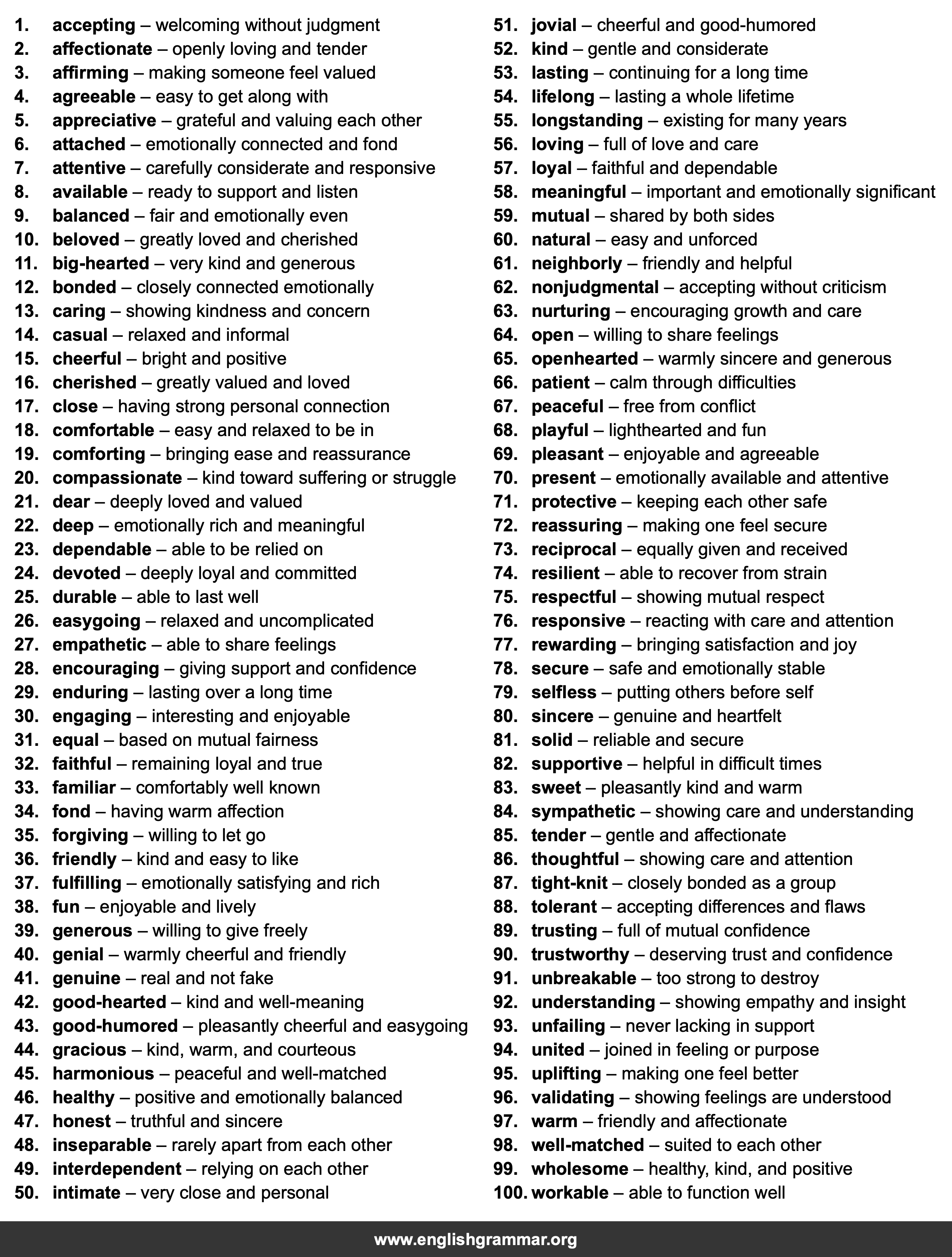 100 Words to Describe Friendships