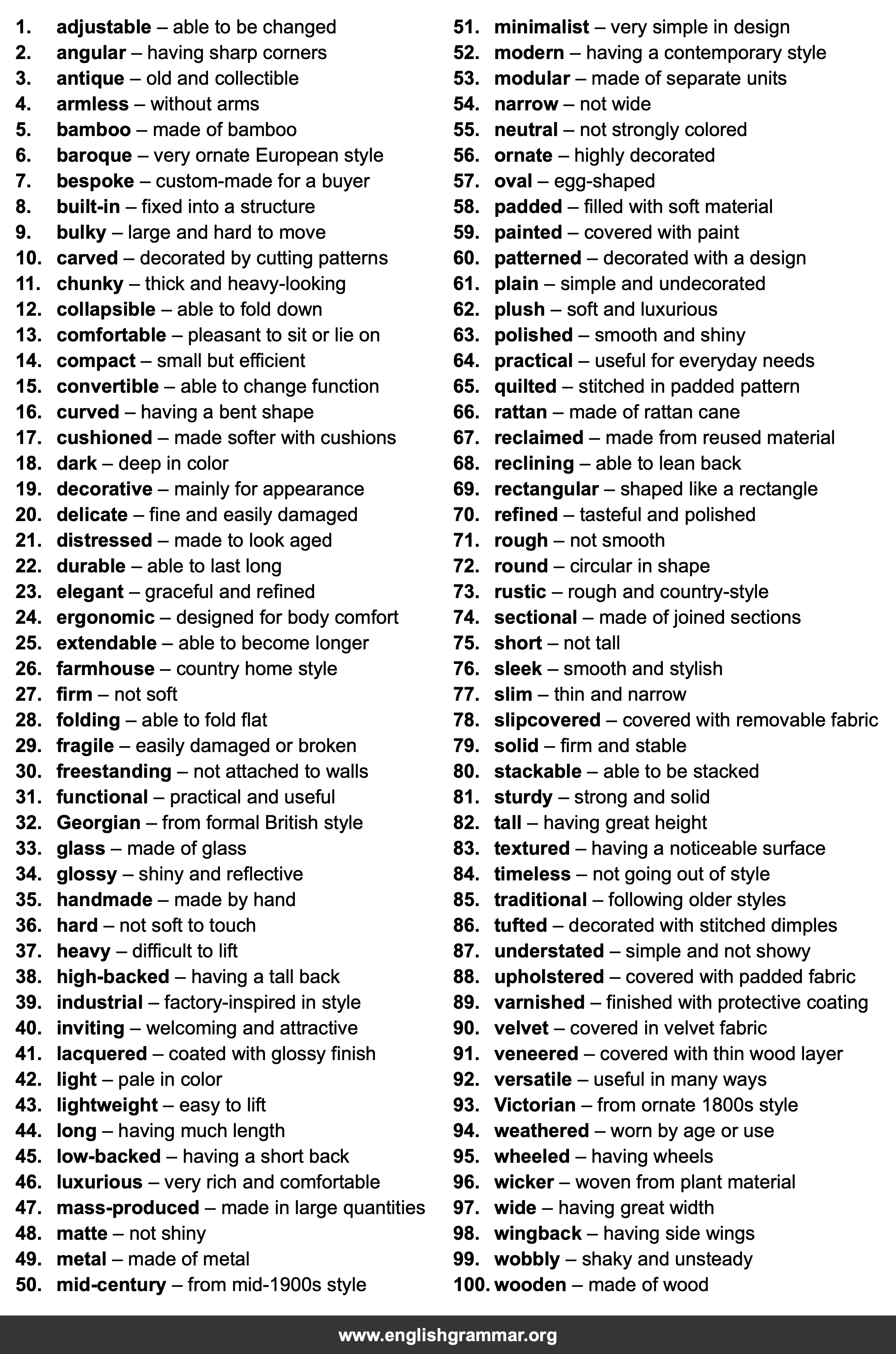 100 Words to Describe Furniture