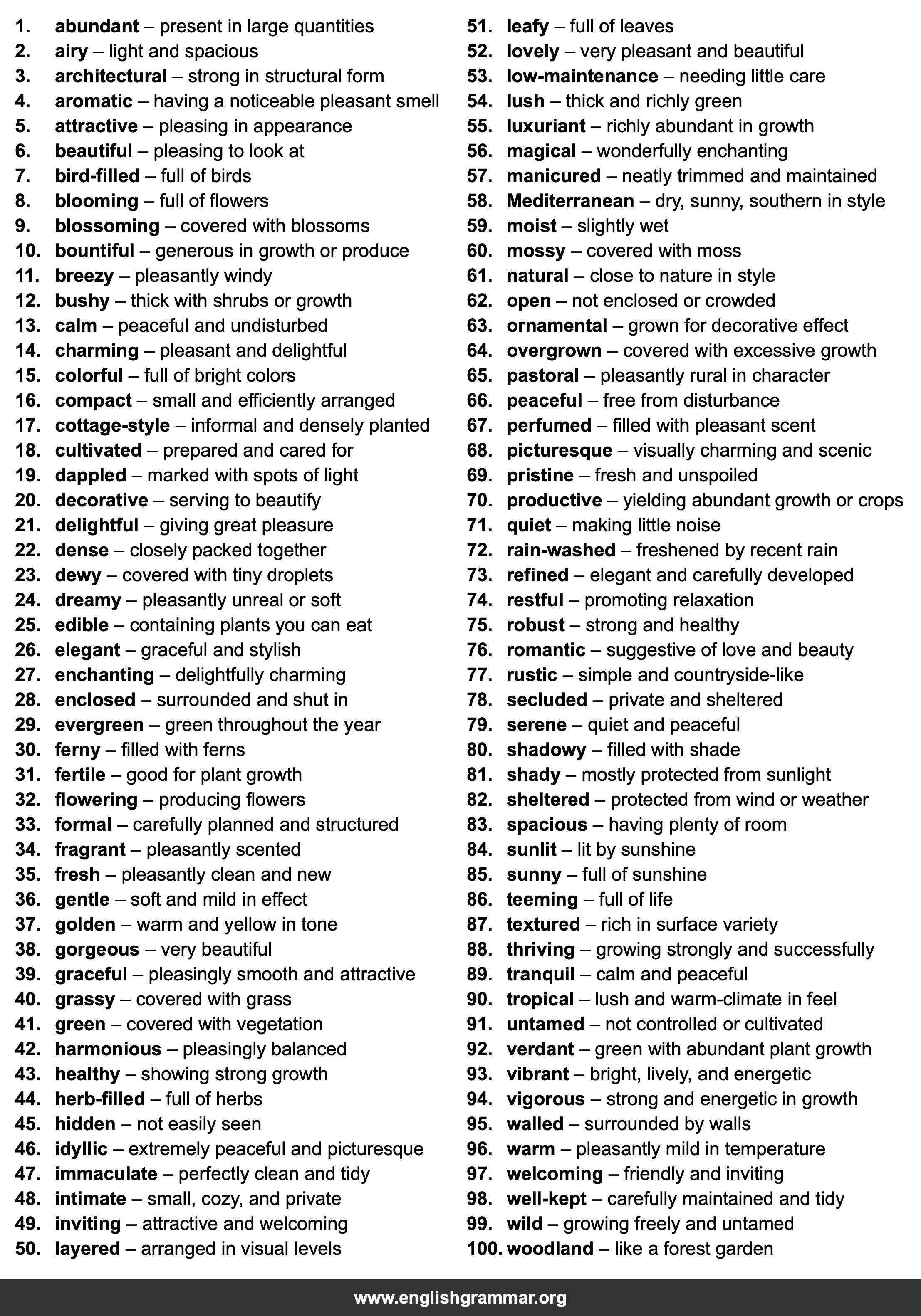 100 Words to Describe Gardens