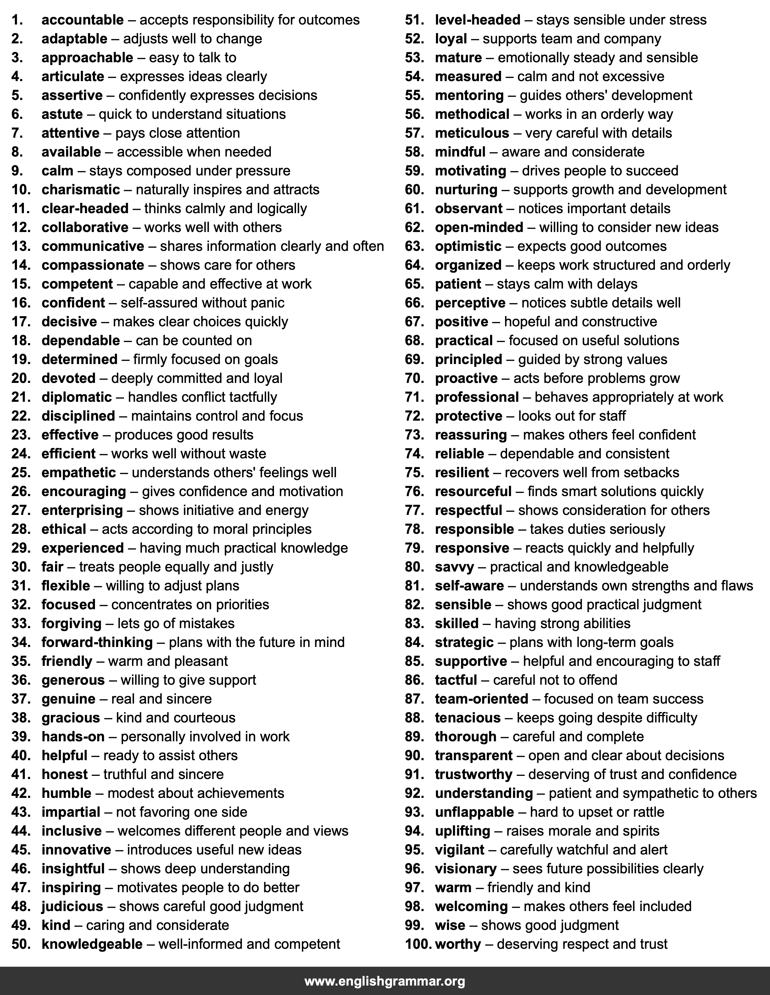 100 Words to Describe a Good Boss