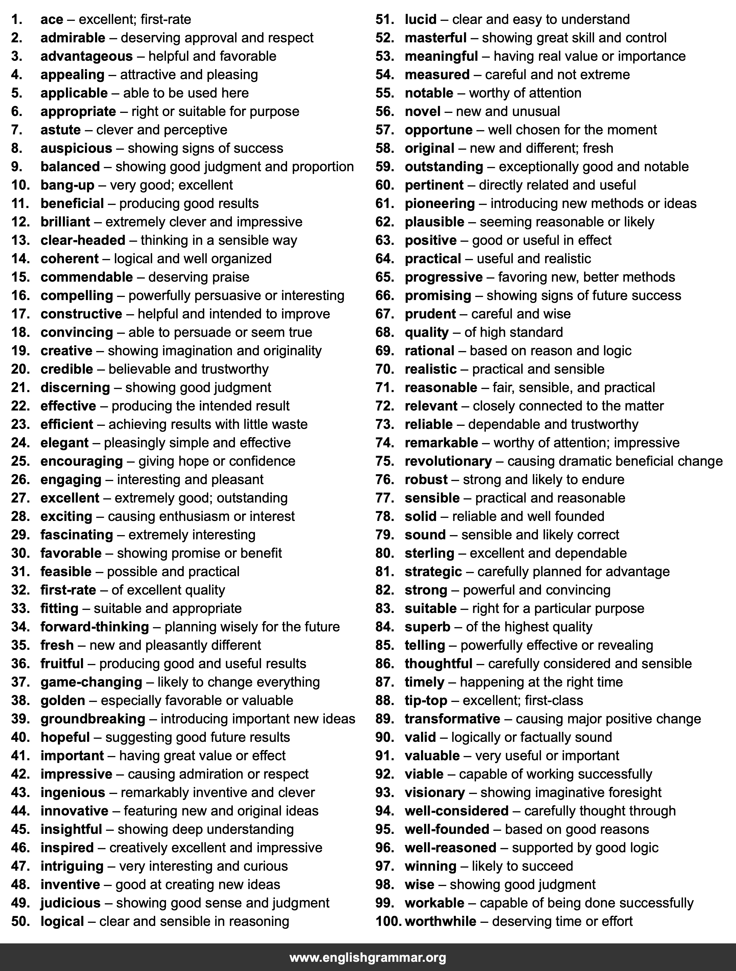 100 Words to Describe a Good Idea