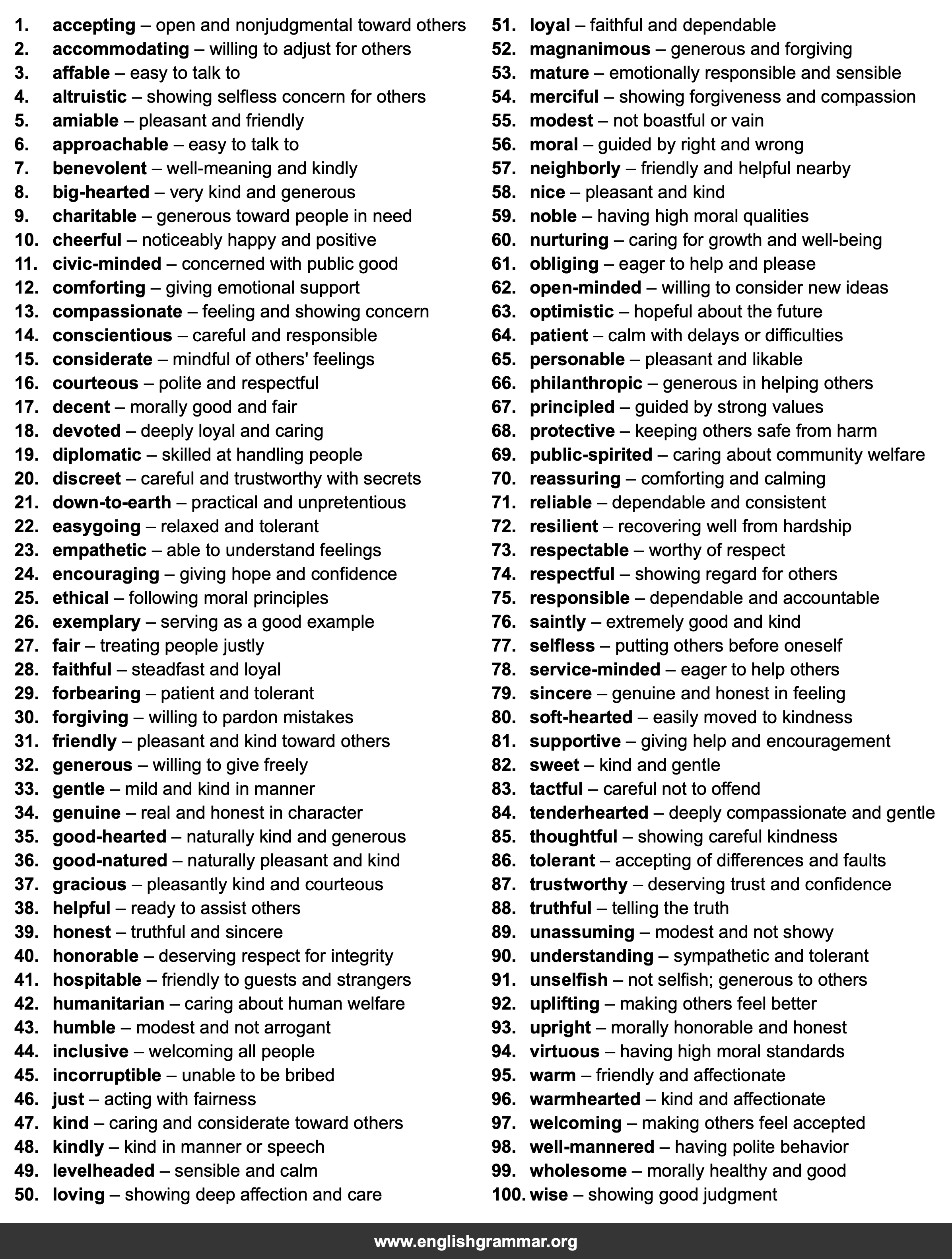 100 Words to Describe a Good Person