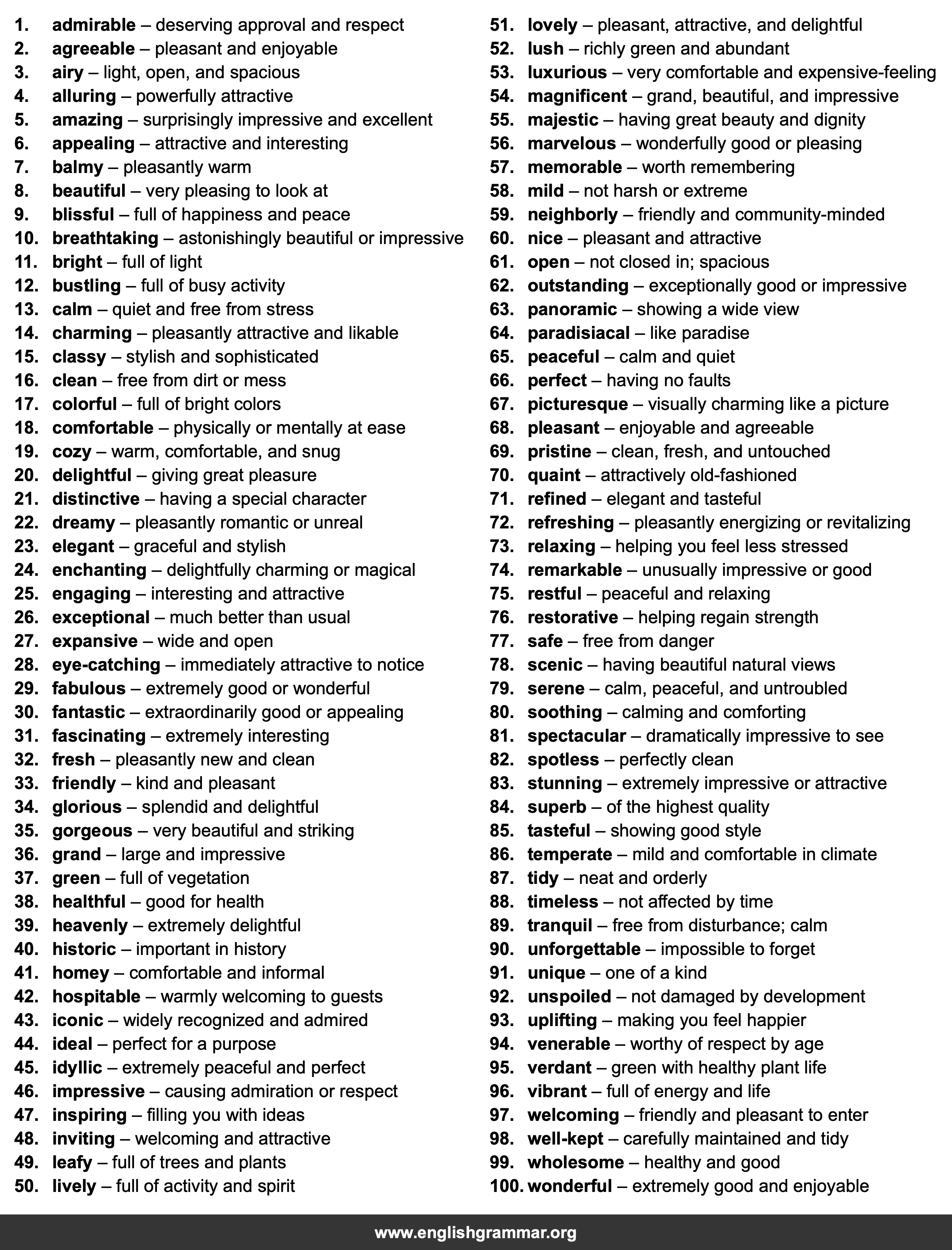 100 Words to Describe a Great Place