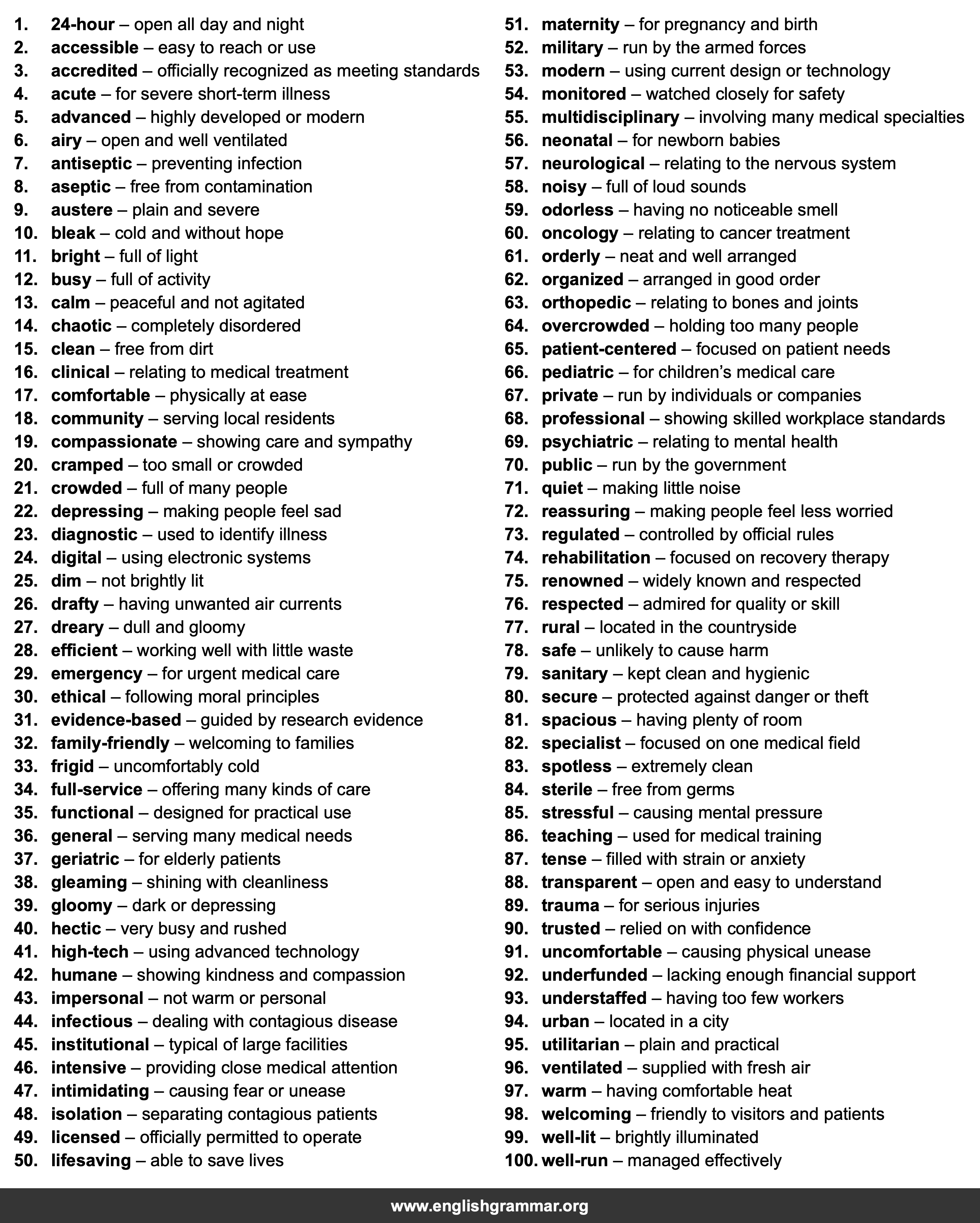 100 Words to Describe Hospitals
