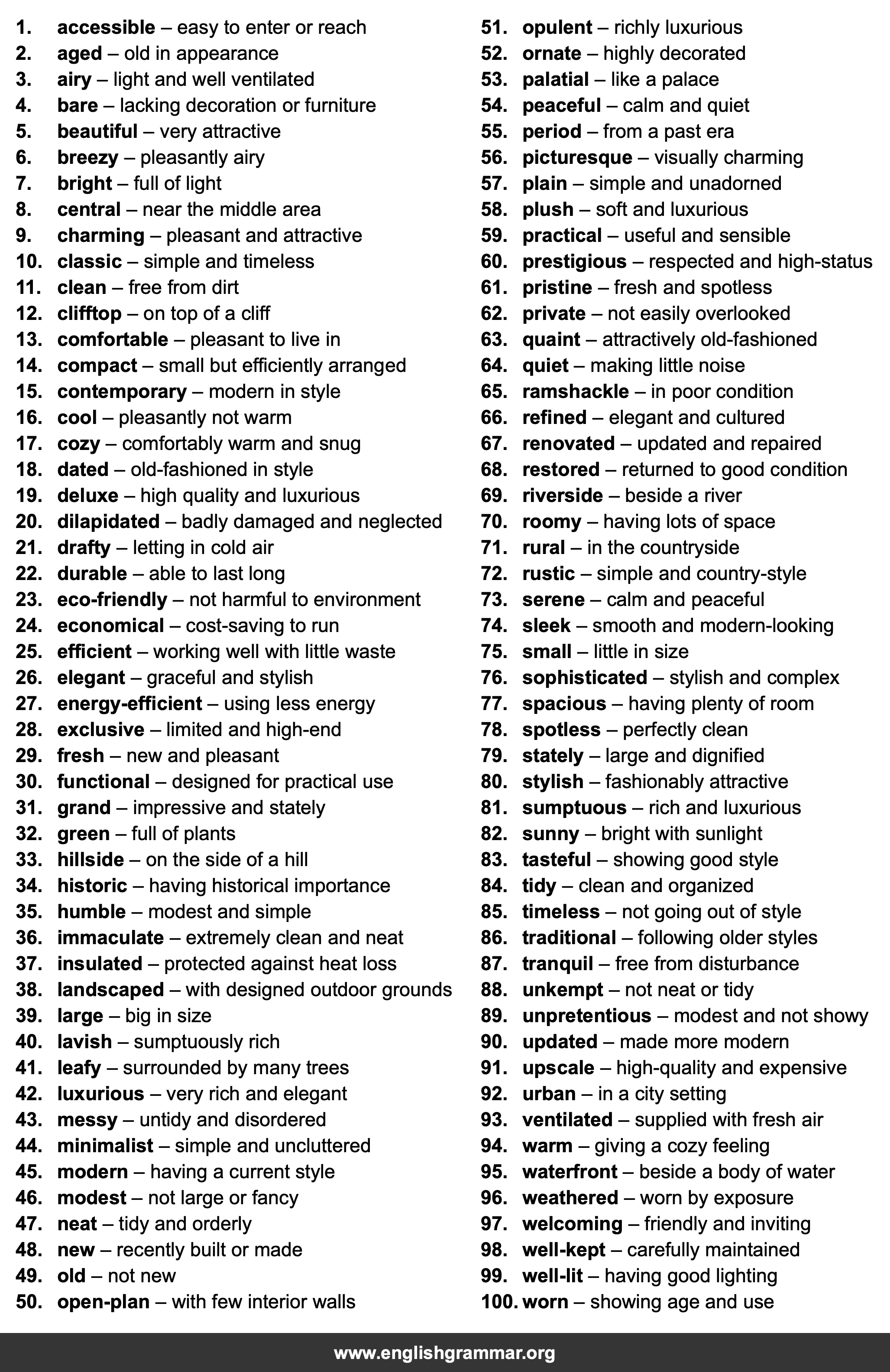 100 Words to Describe Houses