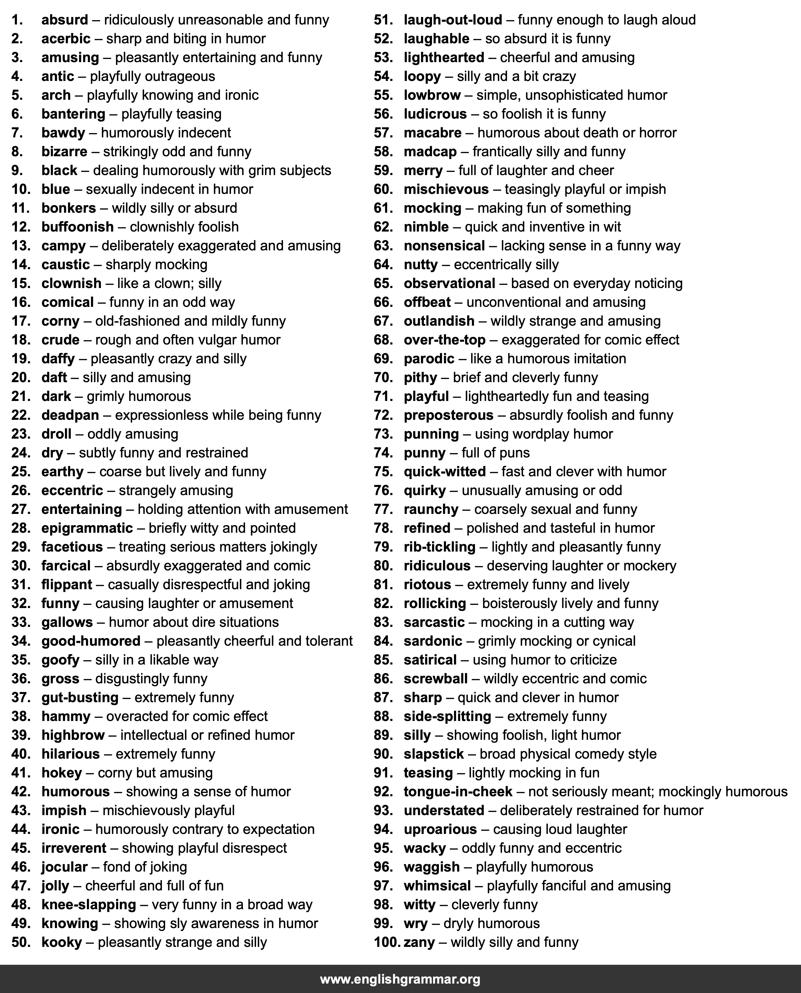 100 Words to Describe Humor