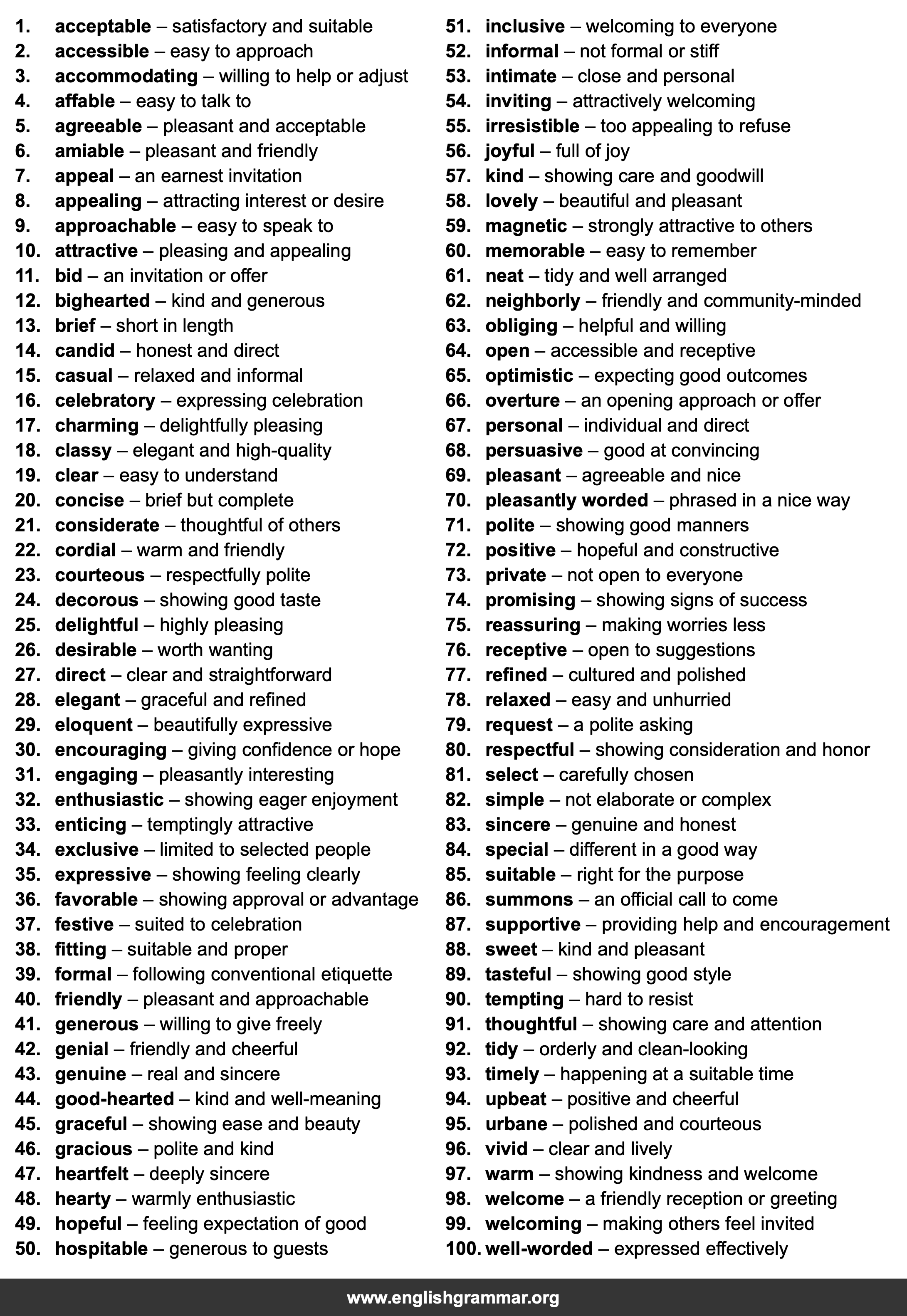 100 Words to Describe Invitations